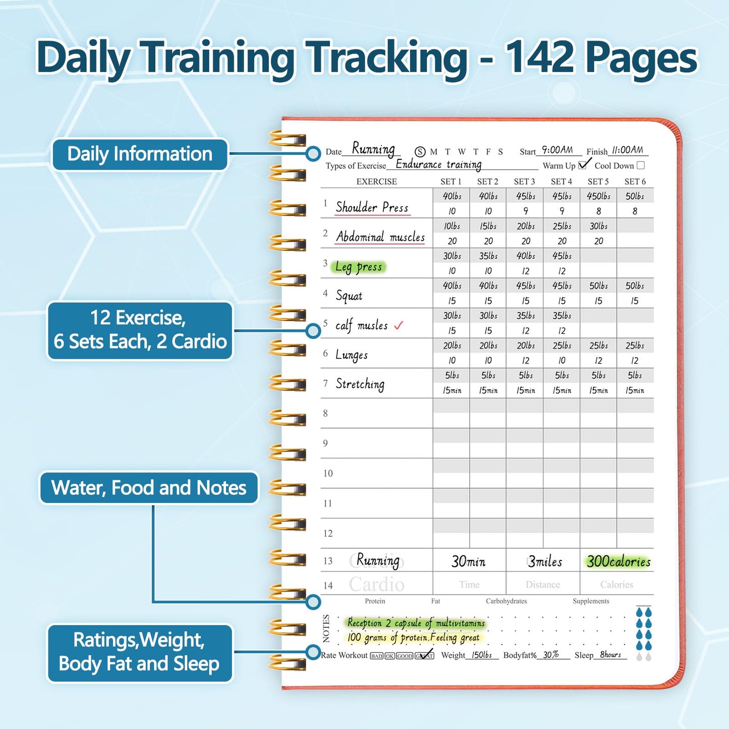 Fitness Journal-Workout Journal for Women & Men, Hard Cover Leather Fitness Planner, Workout Log Book With Gym Goals, Calendar, Progress Tracker, A5-5.7" x 8.3" - Grey