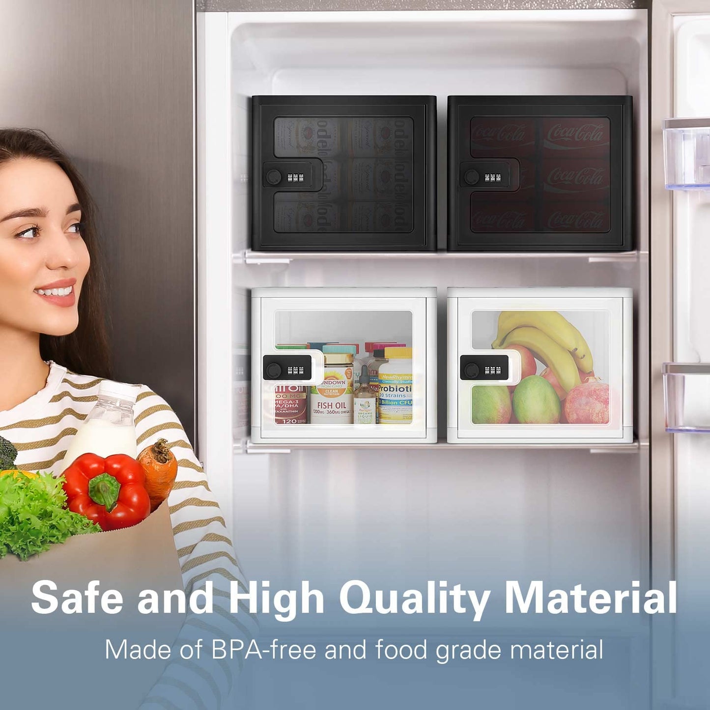 Lock Box for Safe Medicine Storage, Lockable Storage Box Medicine Lock Box, Locking Boxes for Personal Items, Safe Box with Lock for Refrigerator, Combination Box with Code, Black