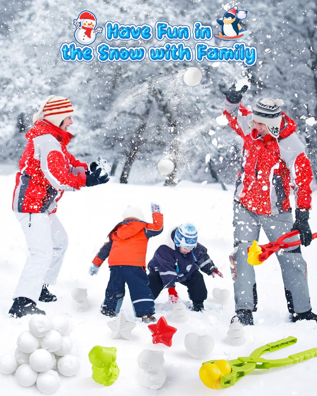 6 Pack Snowball Maker Toy, Duck Snow Ball Makers Toys for Kids Ages 4-8, Winter Snow Outdoor Removable Snow Clip Toys Tool Kit for Birthday Christmas Stocking Stuffers Gifts