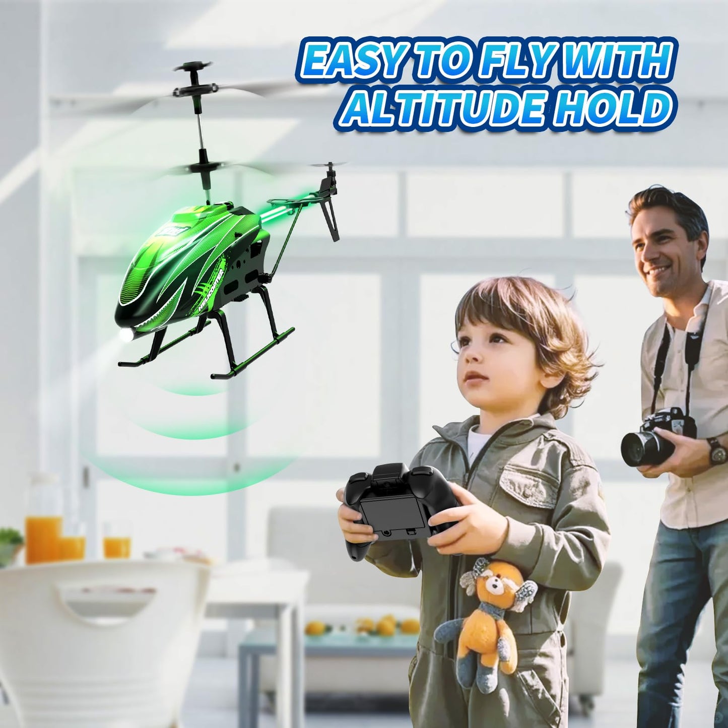 Dwi Dowellin RC Helicopter, Remote Control Helicopter Toy for Kids with 26 Mins Flight(2 Batteries), 8 Light Modes,Easy Control for Boys Girls Age 8-12(Green)