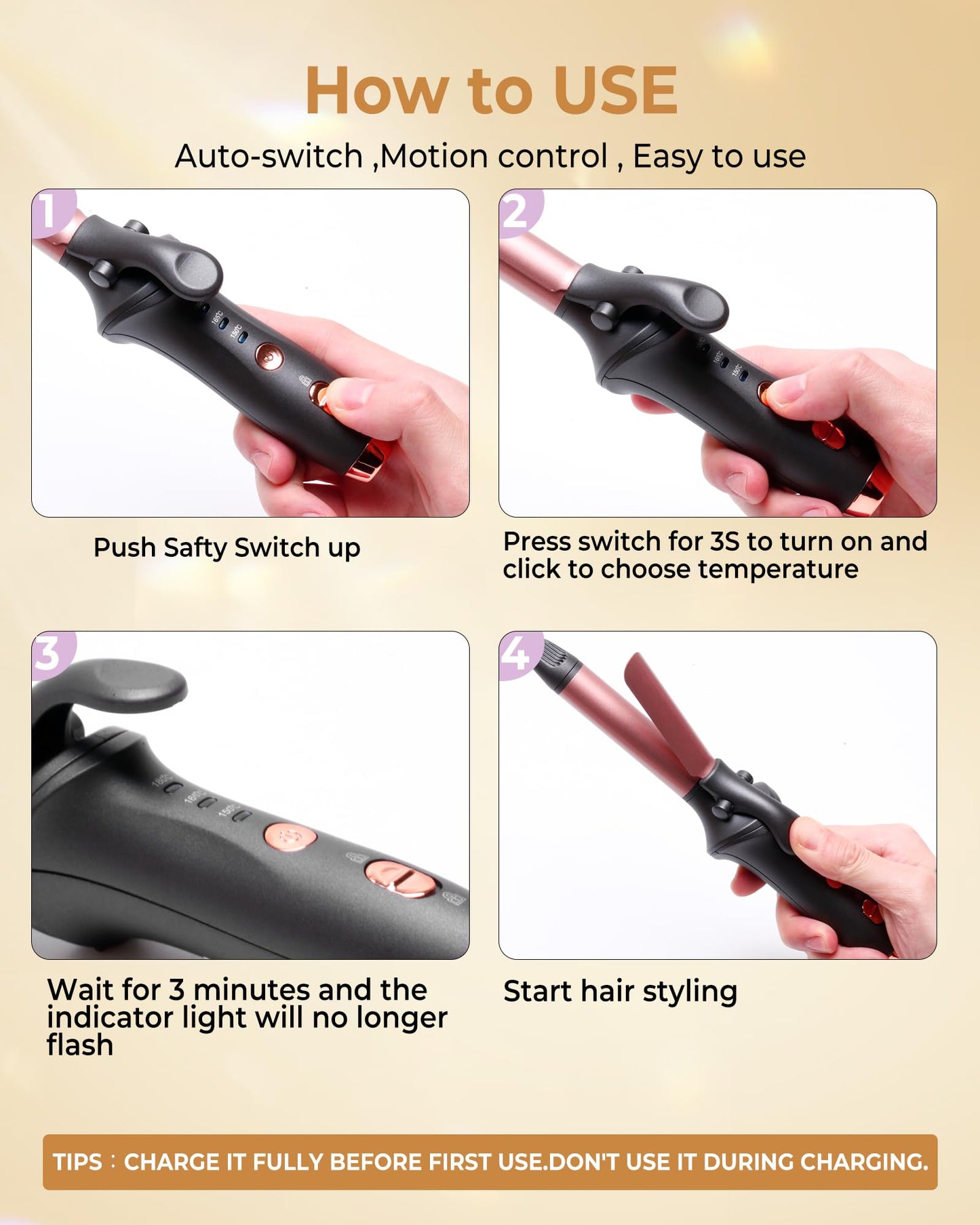 Cordless Curling Iron,4000 mAh USB Rechargeable Mini Travel Curling Iron,2 in 1 Hair Straightener and Curler,3 Temp SettingCordless Hair Curler