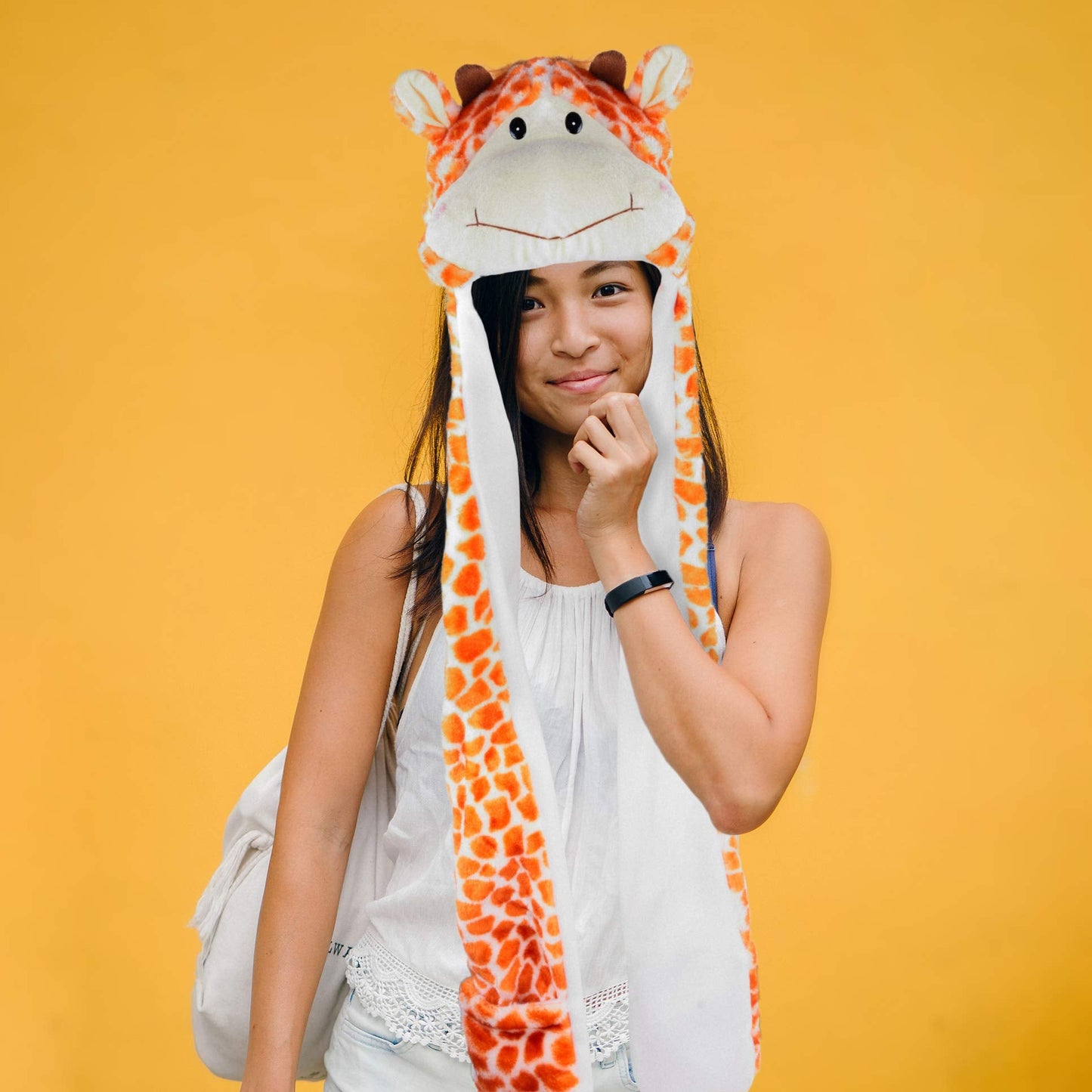 Giraffe Unisex Polyester Plush Zoo Animal Winter Hat Beanie Aviator Style (Long) Orange