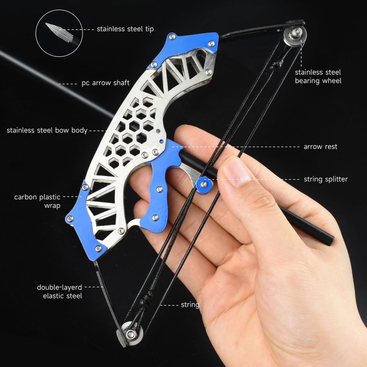 Mini Archery Bow Set Right Hand Mini Compound Bow Mini Hunting Bow Metal Material Catapult RH/LH for Hunting Shooting Practice Archery Entertainment Fun Hexagonal Silver Wheel Style
