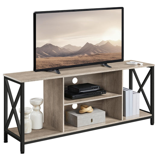 Yaheetech TV Stand for TVs up to 65 Inch, 55 Inch Entertainment Center with Storage, Wood TV Console with Shelves for Living Room, Gray