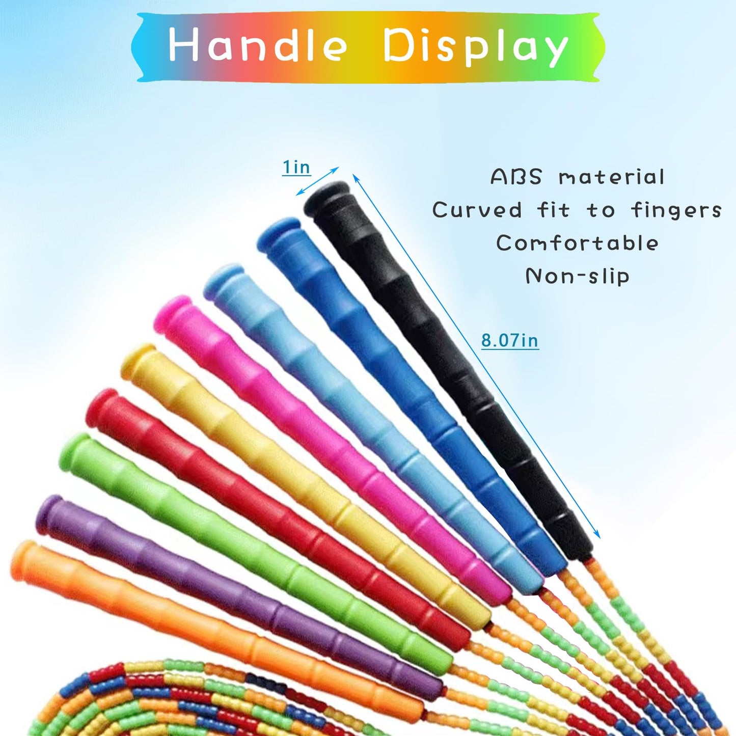 TYSISKNO Rainbow Soft Beaded Jump Ropes for Kids, Jump Rope for Kids Girls and Boys,Adjustable Skipping Rope, Tangle-Free Segmented Rope for Kid and Women Men Adults Exercise, Keeping Fit, Training -