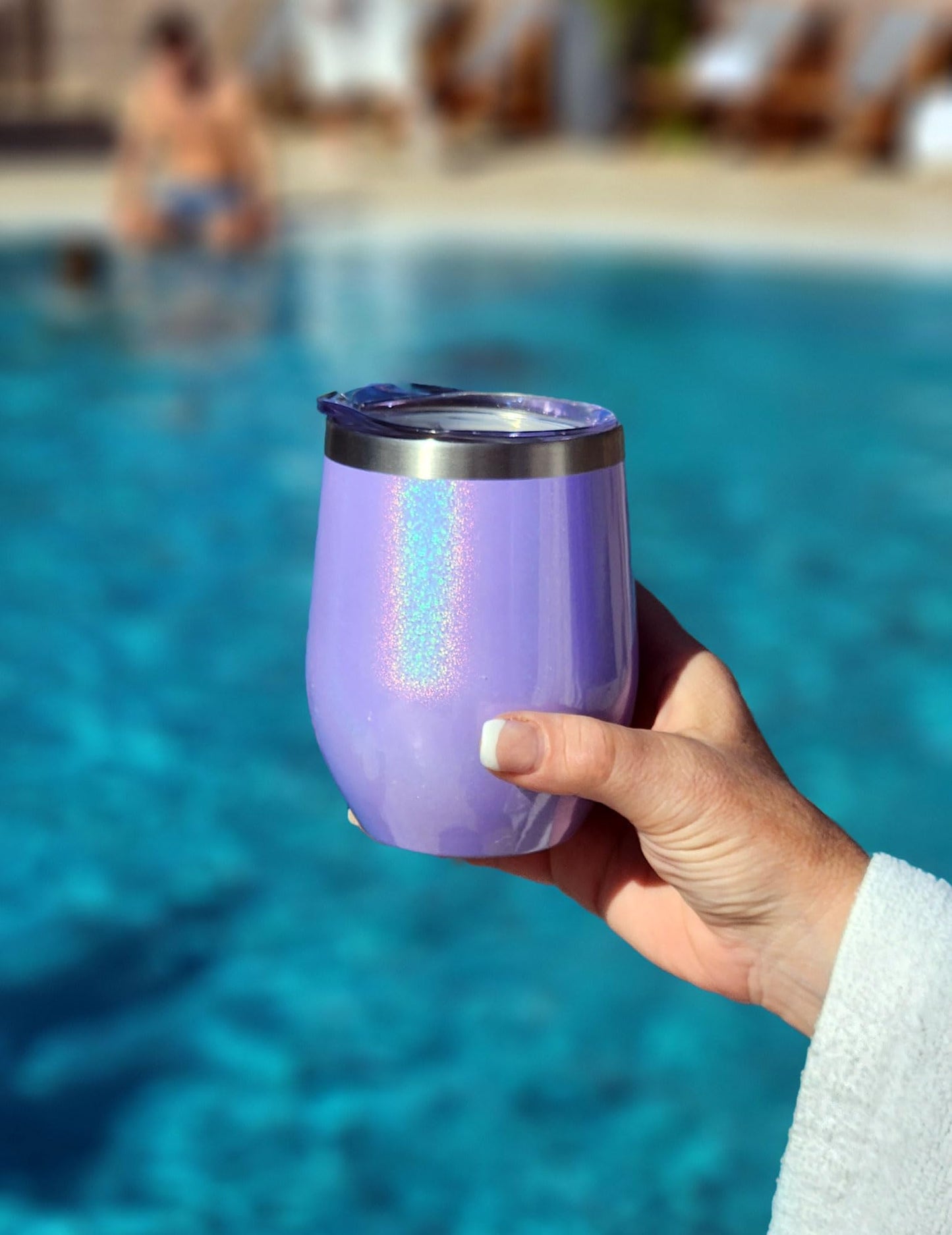 CHILLOUT LIFE 12 oz Stainless Steel Tumbler with Lid - Wine Tumbler Double Wall Vacuum Insulated Travel Tumbler Cup for Coffee, Wine, Cocktails, Ice Cream - Purple Sparkle