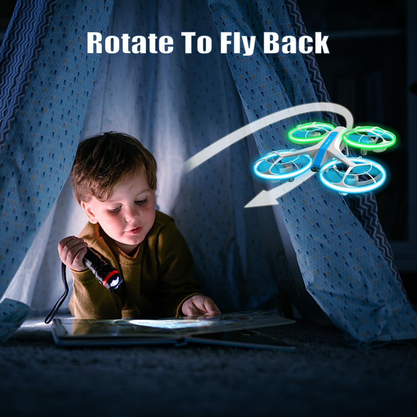 4DRC Drone for Kids and Beginners,Easy Remote Control Drone with Propeller Full Protect,Altitude Hold and Headless Mode,Blue&Green Light,2 Batteries,Toy Gift for Boys and Girls,