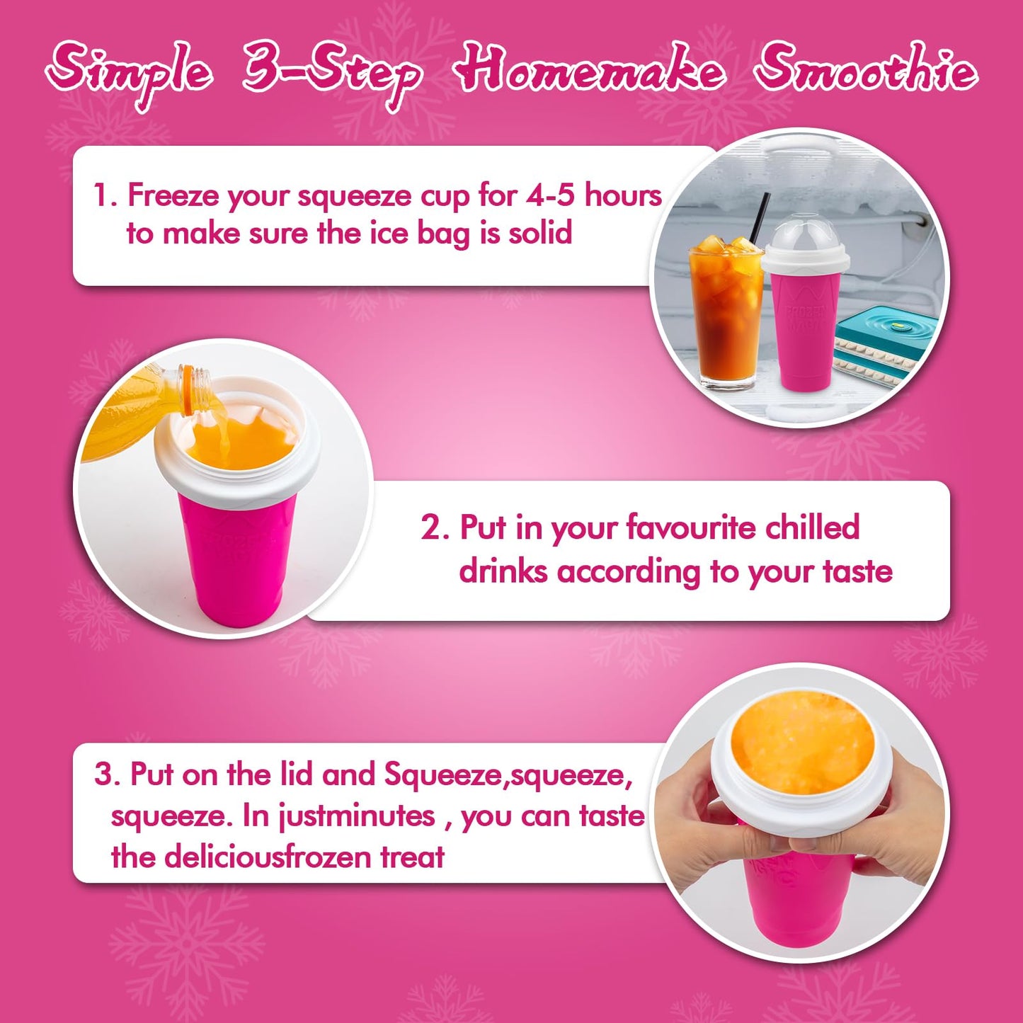 3PCS Slushie Maker Cup - DIY Magic Quick Frozen Smoothies Cups for Homemade Milk Shake Ice Cream Maker, Portable Cooling Cup, Double Layer Squeeze Slushy Maker Cup, Birthday Gifts for Kids Family