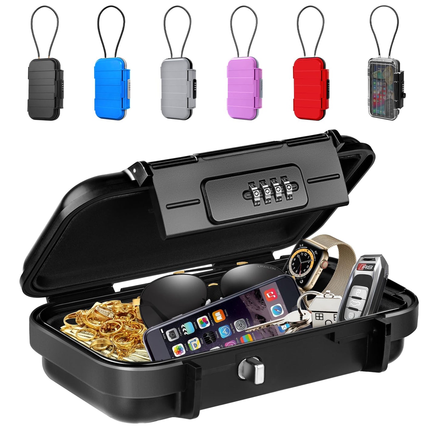 BKNOOU Portable Safe with Removable Chain, Anti-Theft Beach Safe Box, Waterproof Combination Lock Box for Travel, Dorm, Beach, Hotel, Car, Home, Office