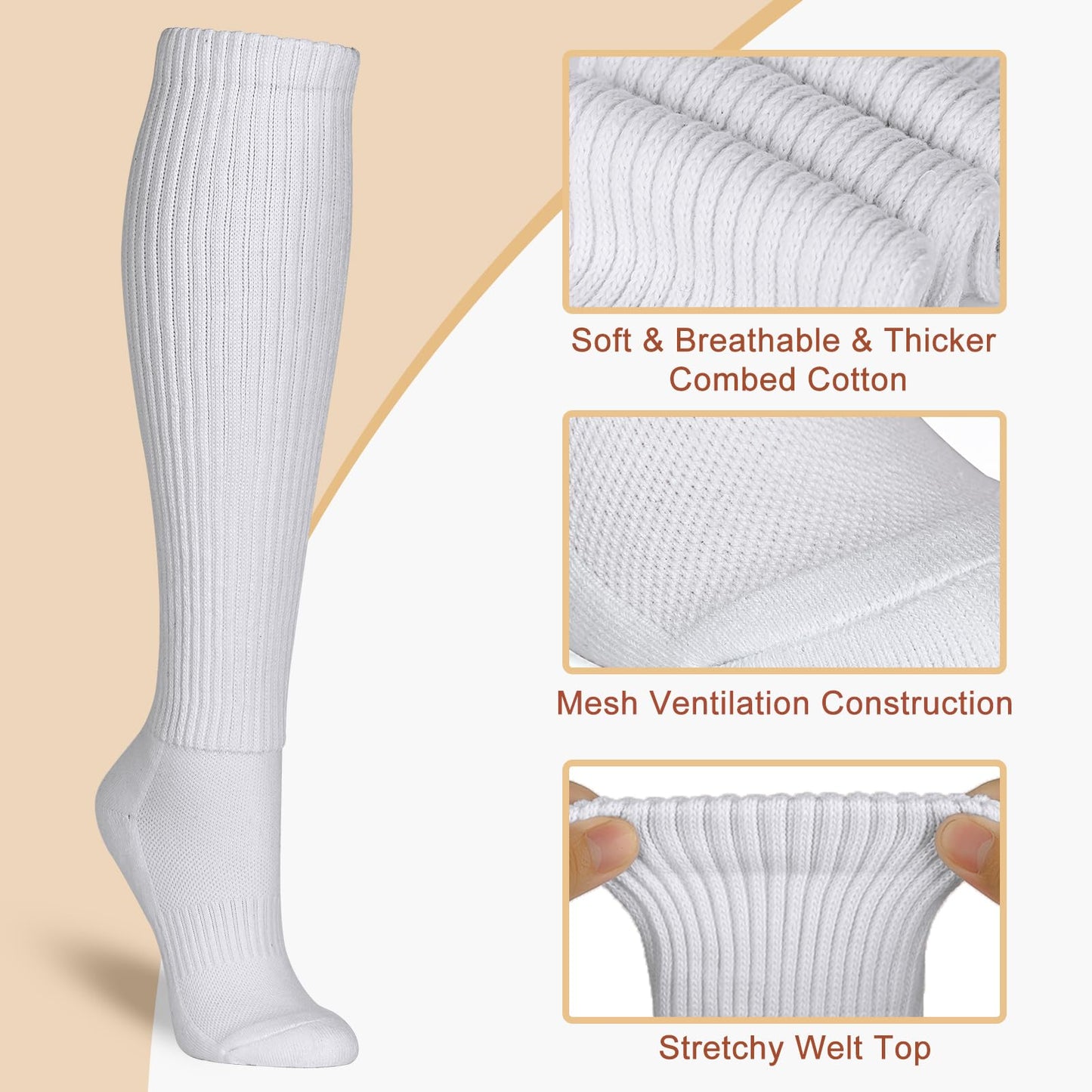 Dingcooler Women Slouch Socks 4 Pairs, Thicker Scrunch Knee High Mid Calf Slouchy Socks for Women & Girls