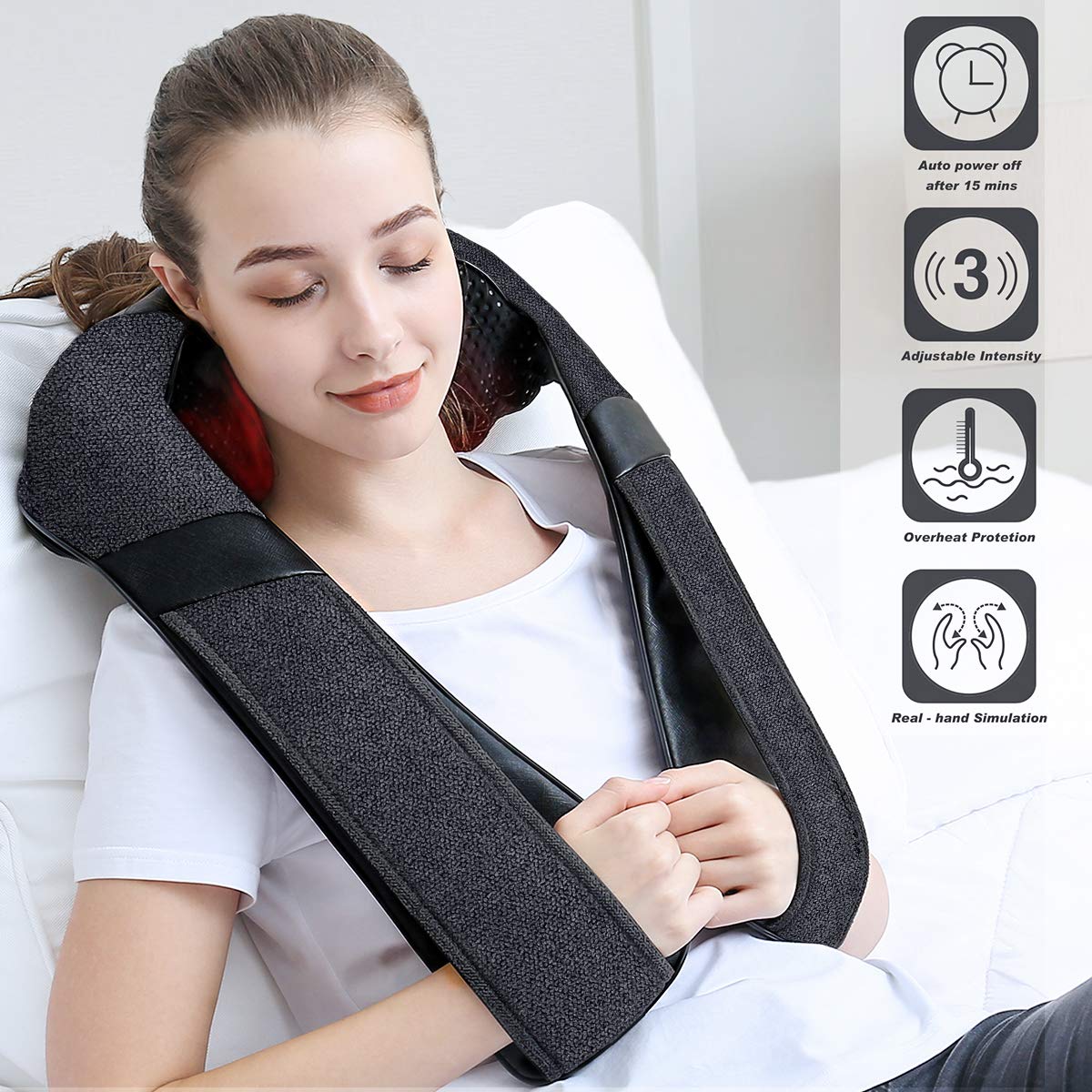Mirakel Shiatsu Neck & Back Massager with Heat - Deep Tissue Neck, Back & Shoulder Pain Relief - Ergonomic Design Shoulder Massager, Electric Kneading Whole Body Massage Pillow Gifts for Women, Men