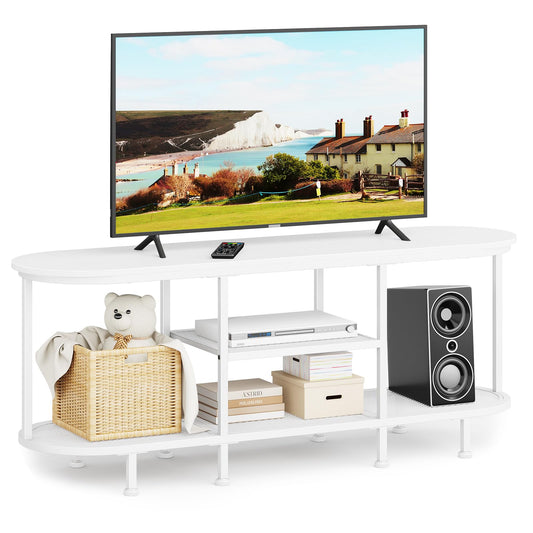 Leadpro TV Stand for Entertainment Center - TV Stands Table for Living Room - Small TV Console Table for Bedroom - Metal Television Stand with Storage Shelf - White