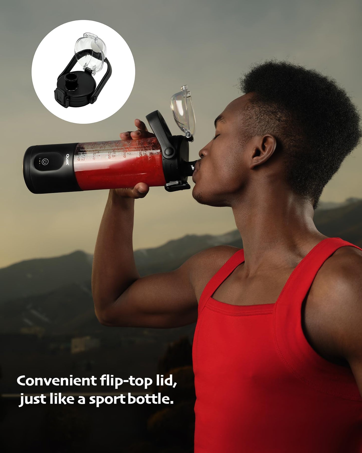 QUIK Portable Blender - Cordless 24oz. Personal Blender for Shakes and Smoothies, Licuadora, BPA Free - Ice Crush, Dishwasher safe parts, Waterproof, Triple Batteries, Juicer Cup, Black