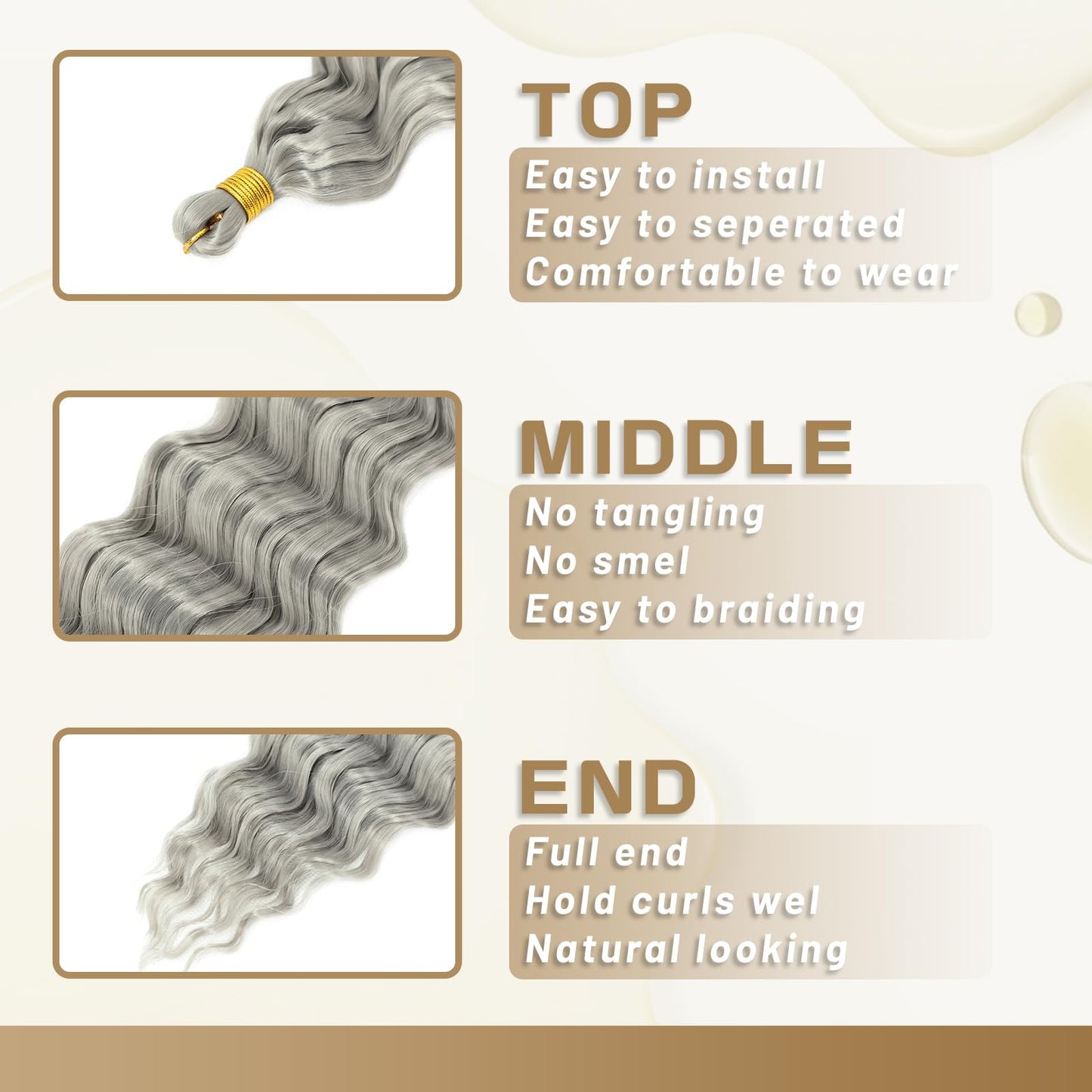 Eerya Long Curly Braiding Hair 18 Inch 2 Packs Grey Ocean Wave Crochet Hair for Black Women Deep Wave Braiding Hair for Boho Braids (18 inch, Grey)