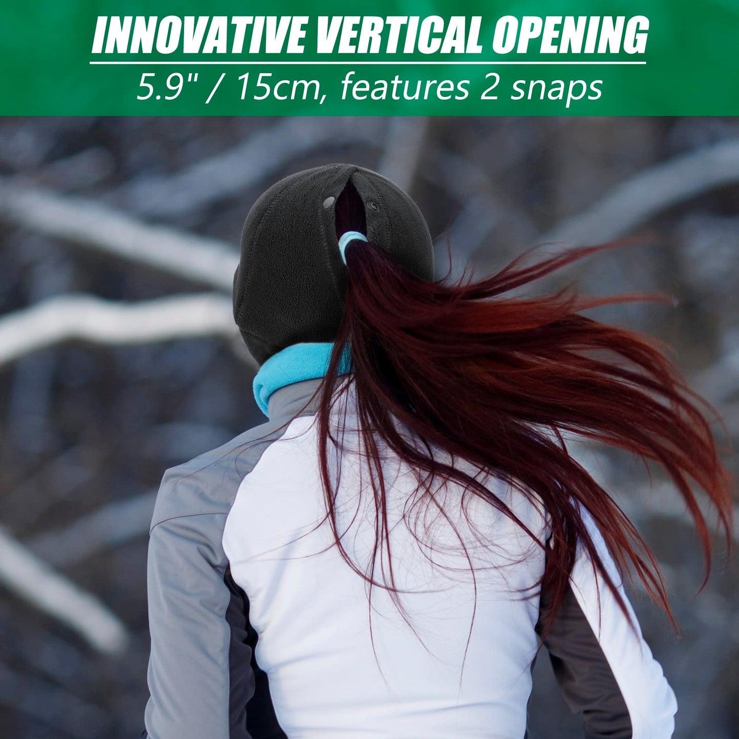 PivotWing Winter Ponytail Hats for Women, Winter Running Gear Ear Warmer Hat with Ponytail Hole for Women Fleece Pony Cap Baseball Hat with Earflap Ear Muffs for Fall Hiking Walking, Dark Grey XS/S