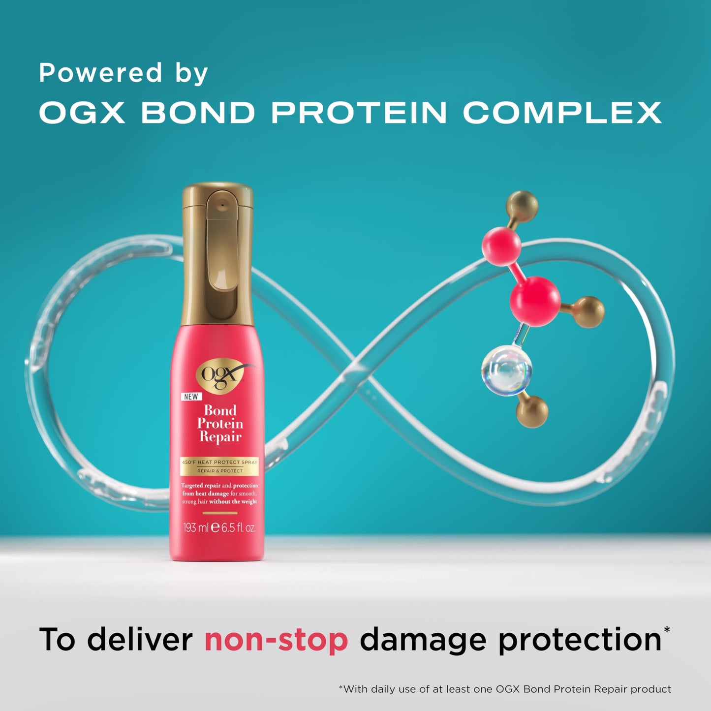 OGX Repair & Protect Bond Protein Repair 450°F Heat Protect Spray, Thermal Protection Spray for Targeted Damage Repair & Protection from Heat Damage, 6.5 fl. oz