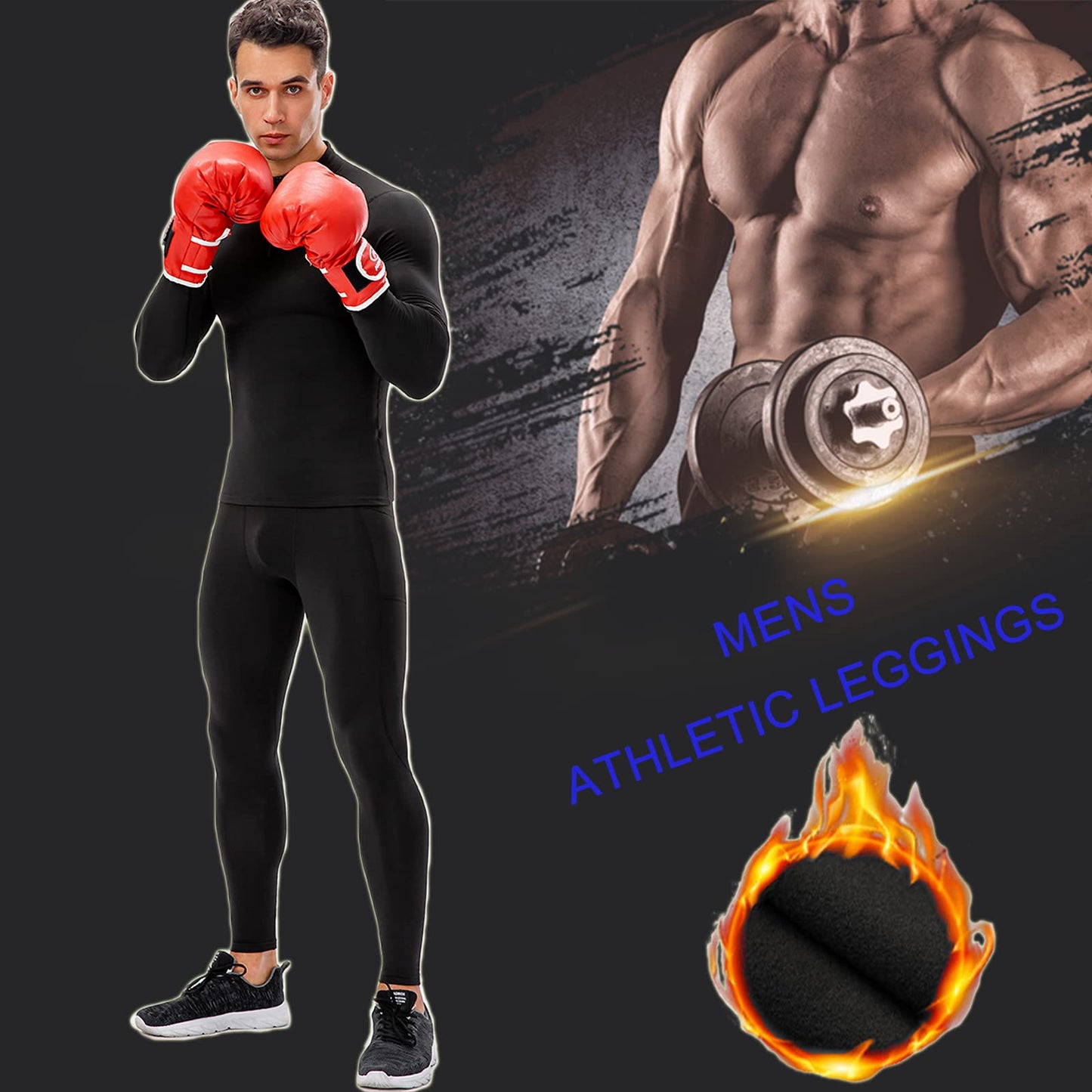 Men Thermal Compression Pants, Micro Lined Athletic Leggings for Cold Weather, Winter Gear Base Layer Bottoms