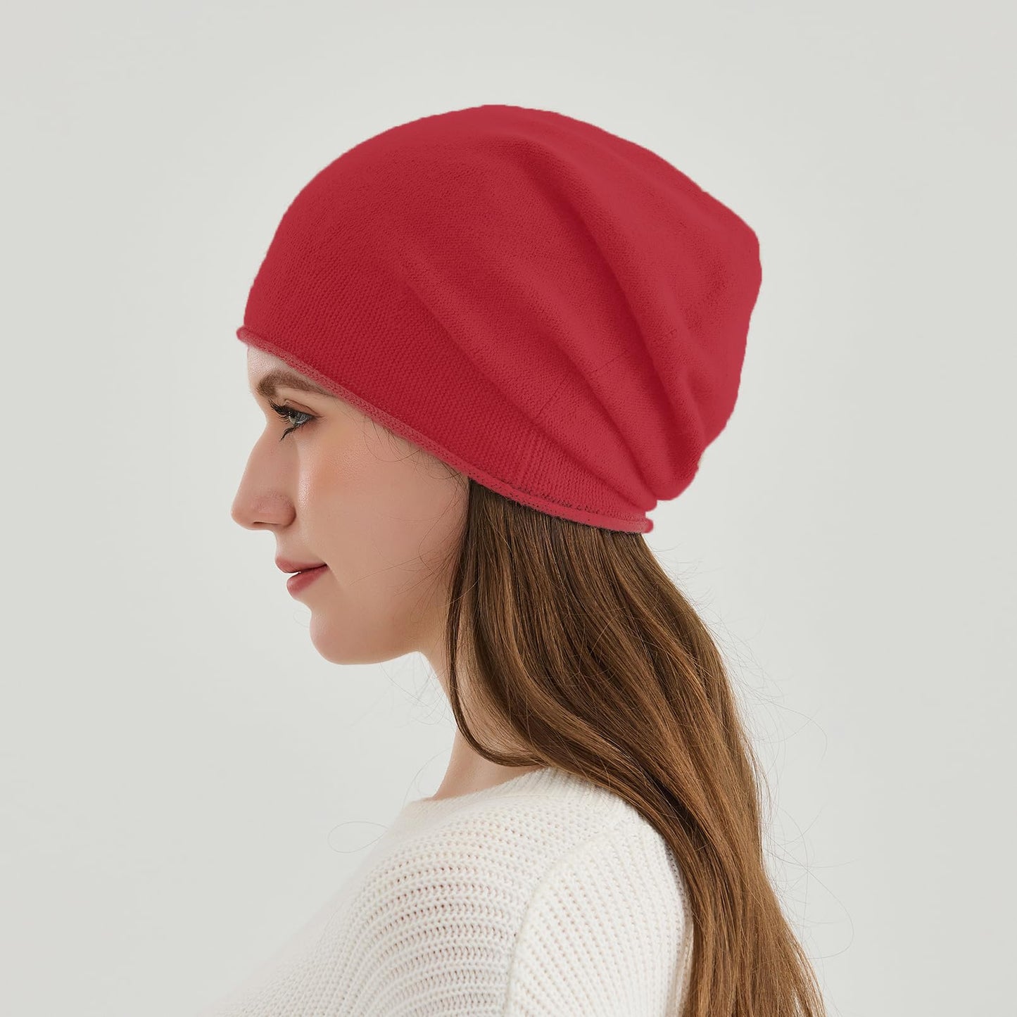 Facecozy Satin Lined Beanies Women Slouchy Beanie Knit Winter Hat for Women Men Silky Lining Lightweight Skull Beanies Cap… (US, Alpha, One Size, Burgundy)