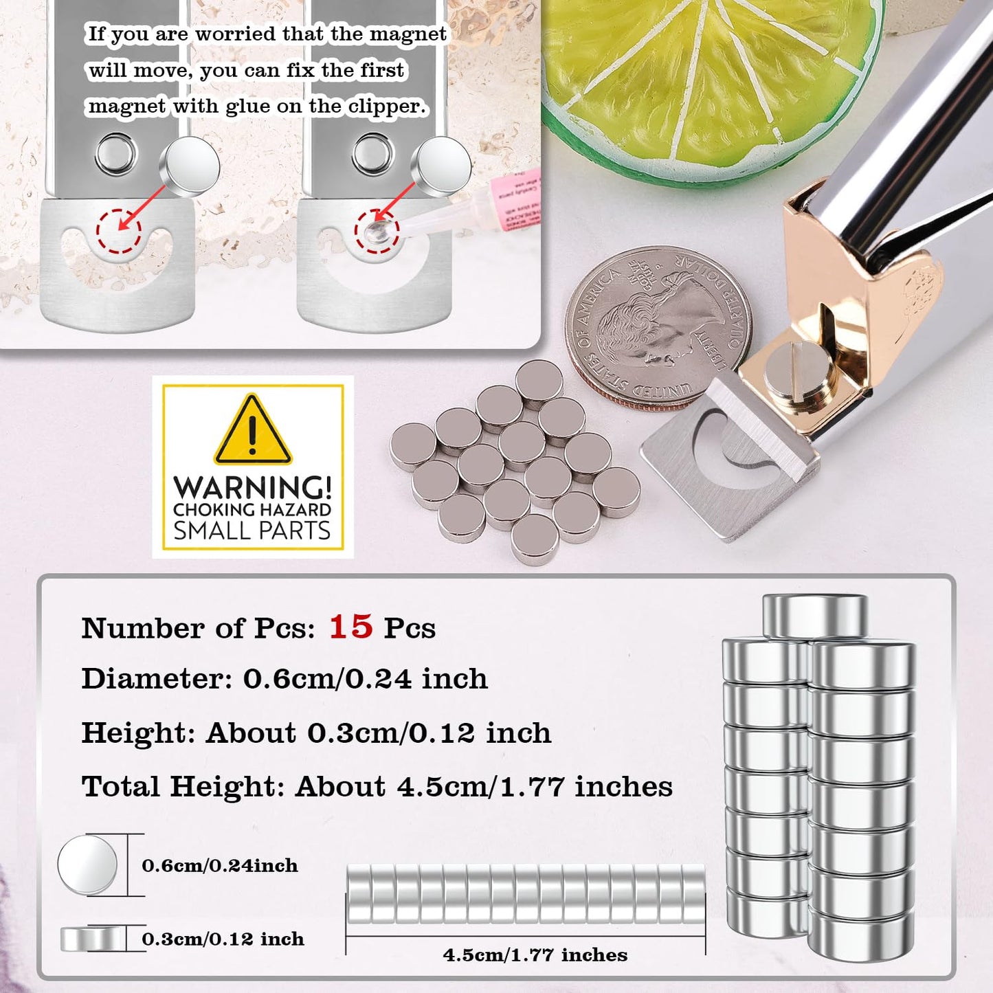 Silver Premium Nail Clippers with Magnets Sizers for Acrylic Nails, Artificial Fake Nail False Nail Tip Cutter Trimmer Manicure Pedicure Sharp Blade Clip Tool for Salon Home Art Beauty