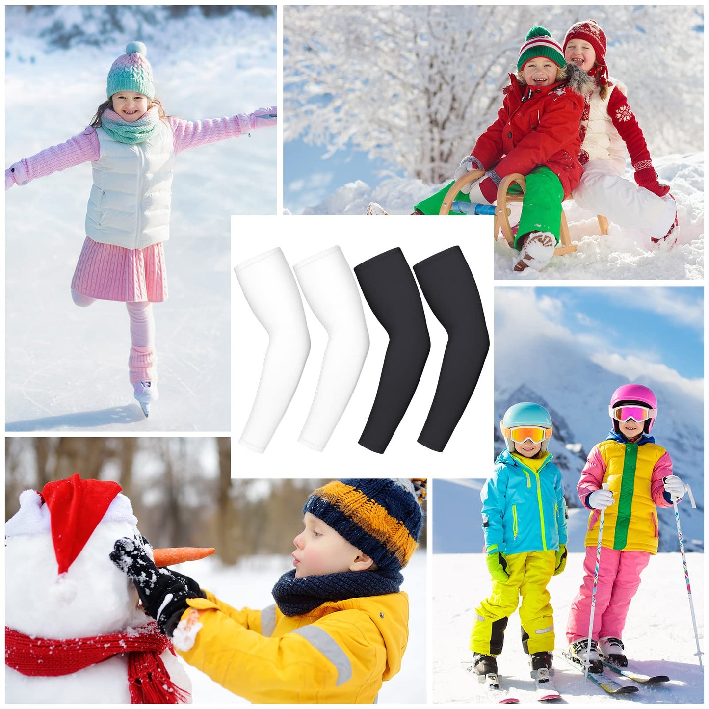 Geyoga 2 Pairs Thermal Arm Warmer for Kids Compression Athletic Sleeves for Child Toddlers Winter Sports Outdoor Activities (Medium)