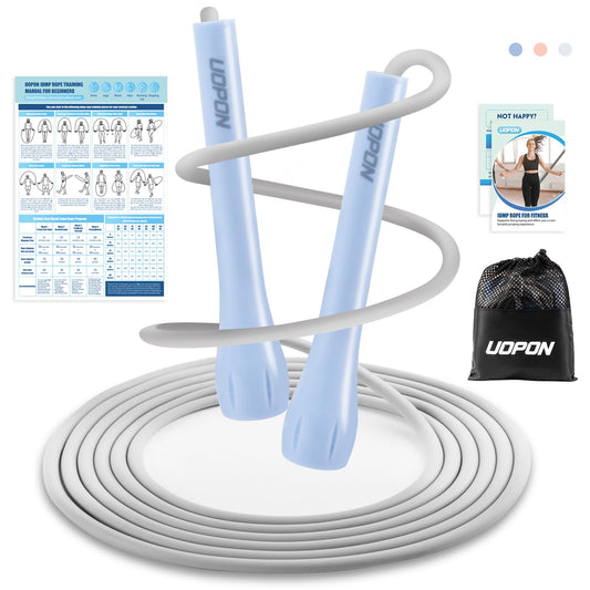 Jump Rope for Fitness, Lightweight PVC Skipping Rope for Men Women Adults Exercise with ABS Handles & Training Poster, Adjustable Tangle-Free Workout Speed Jump Rope for Home, Gym and Outdoor