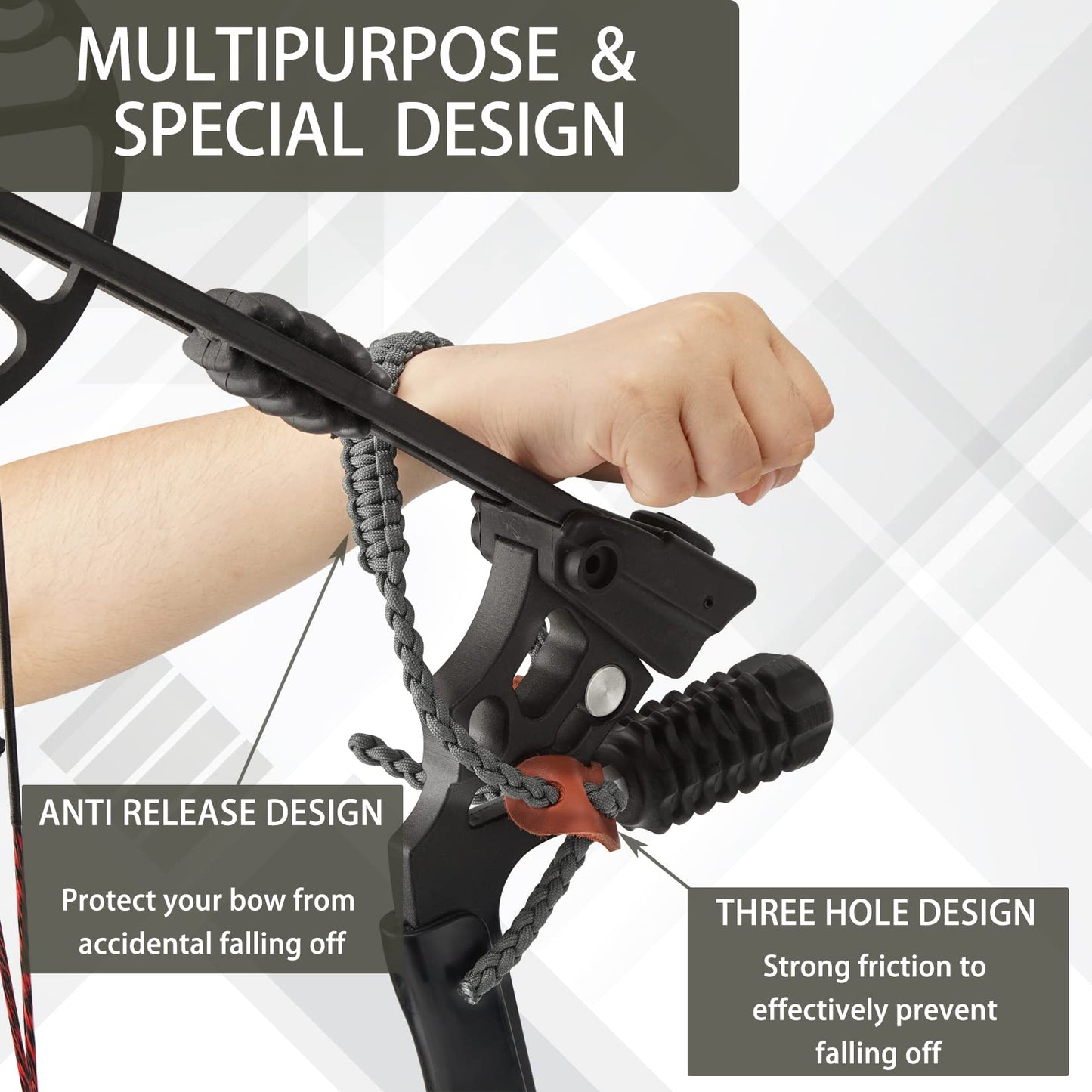 Elm Ray Archery Bow Wrist Sling 550 Paracord,Durable 100% Full Grain Leather with Strong Metal Grommet,Comfortable and Light,Fit Compound Bow Stabilizer & Recurve (Gray)