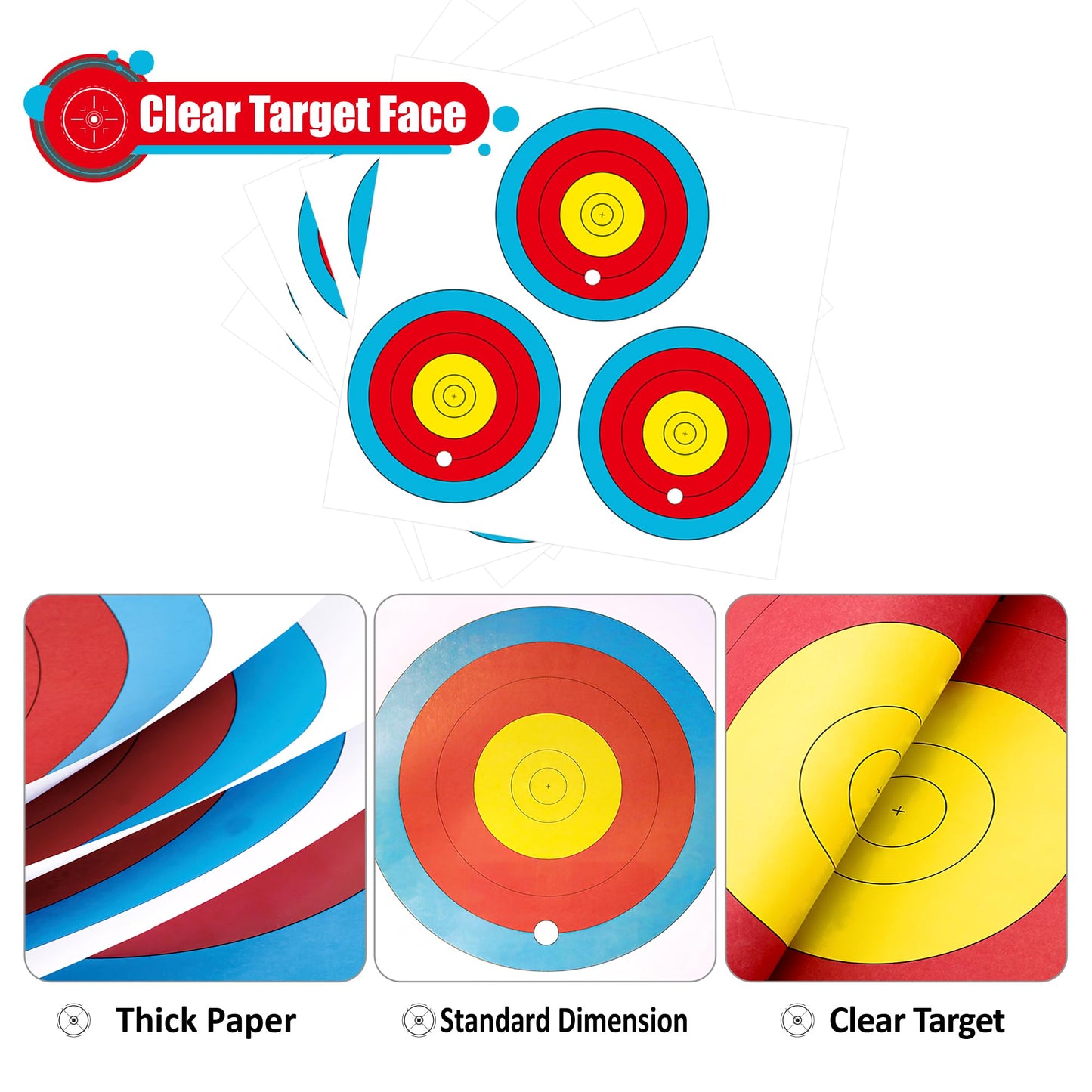 MOLFUJ Archery Targets Paper 3 Spot, New Las Version 30pcs/50pcs, Archery Target Pins Included, Bow and Arrow Targets for Hunting Backyard, Archery Target Practice Accessories