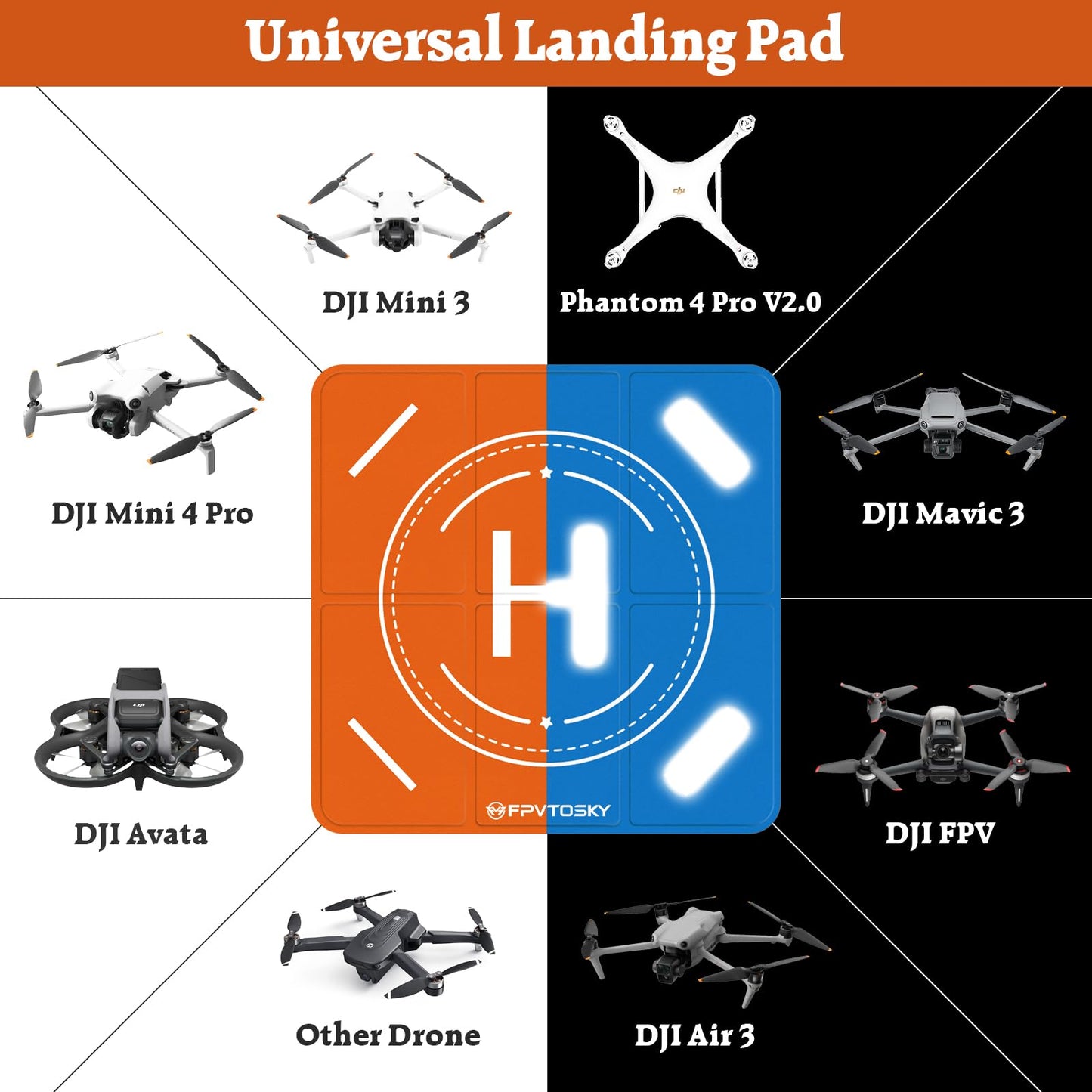 FPVtosky Drone Landing Pad, Universal Large 25.2"(64cm) Fast-fold Double Sided Waterproof Landig Pad Weighted for Mavic 3 Pro/DJI Mini 3 Pro/Air 3 / Avata/FPV/Phantom/Inspire Drones etc