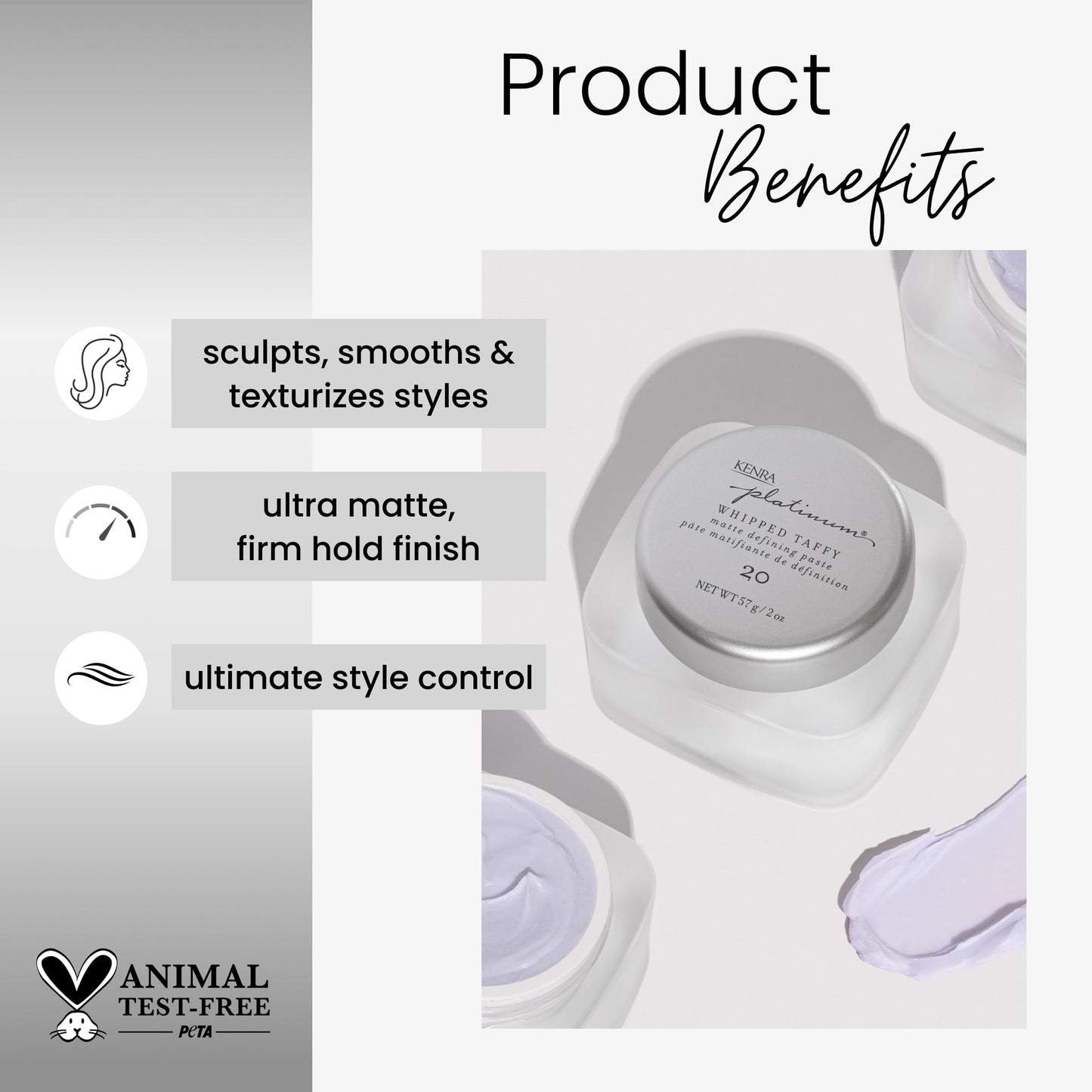 Kenra Platinum Whipped Taffy 20 | Matte Defining Paste | Delivers An Ultra-Matte, Firm Hold Finish | Sculpts, Smooths & Texturizes Styles | All Hair Types | 2fl. Oz