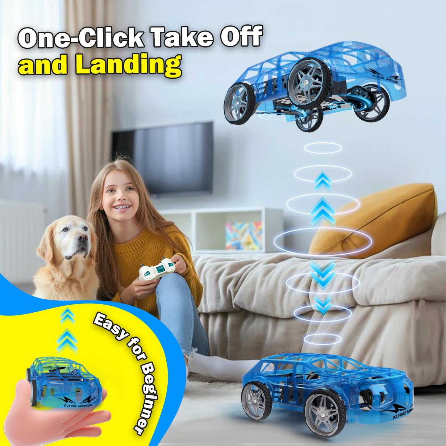 RC Drone Car Mini RC Drone & Flying Car, Remote Control Quadcopter with One Key Take Off/Landing, LED Lights, Easy to Fly Toy Drones for Kids 8-12