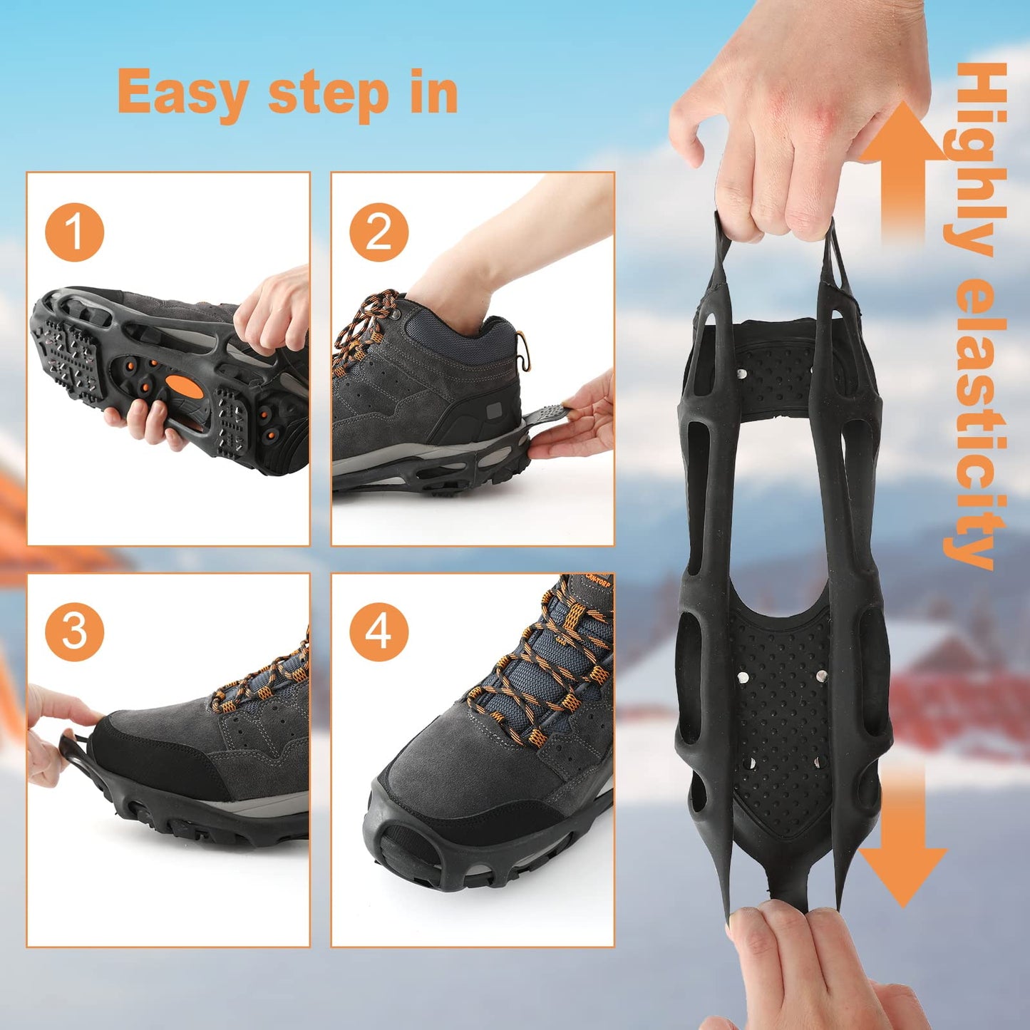 Crampons Ice Cleats Snow Traction Cleats for Walking on Snow and Ice Women Men Winter Outdoor Anti Slip Ice Grips for Hiking Fishing Climbing Boots Shoes (Black, X-Large[Women:11.5-14/Men:10.5-13)