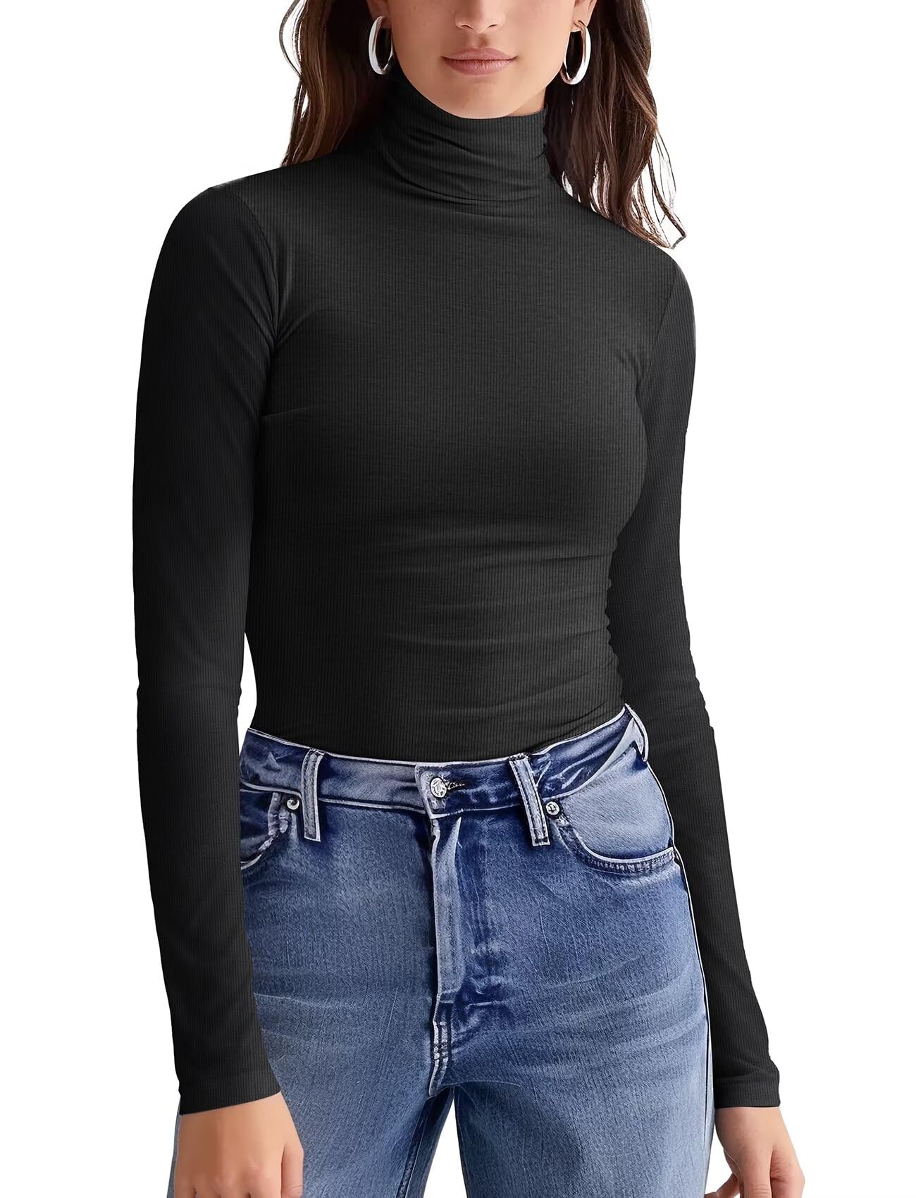 Womens Turtleneck Tops Ribbed(Black,XS)