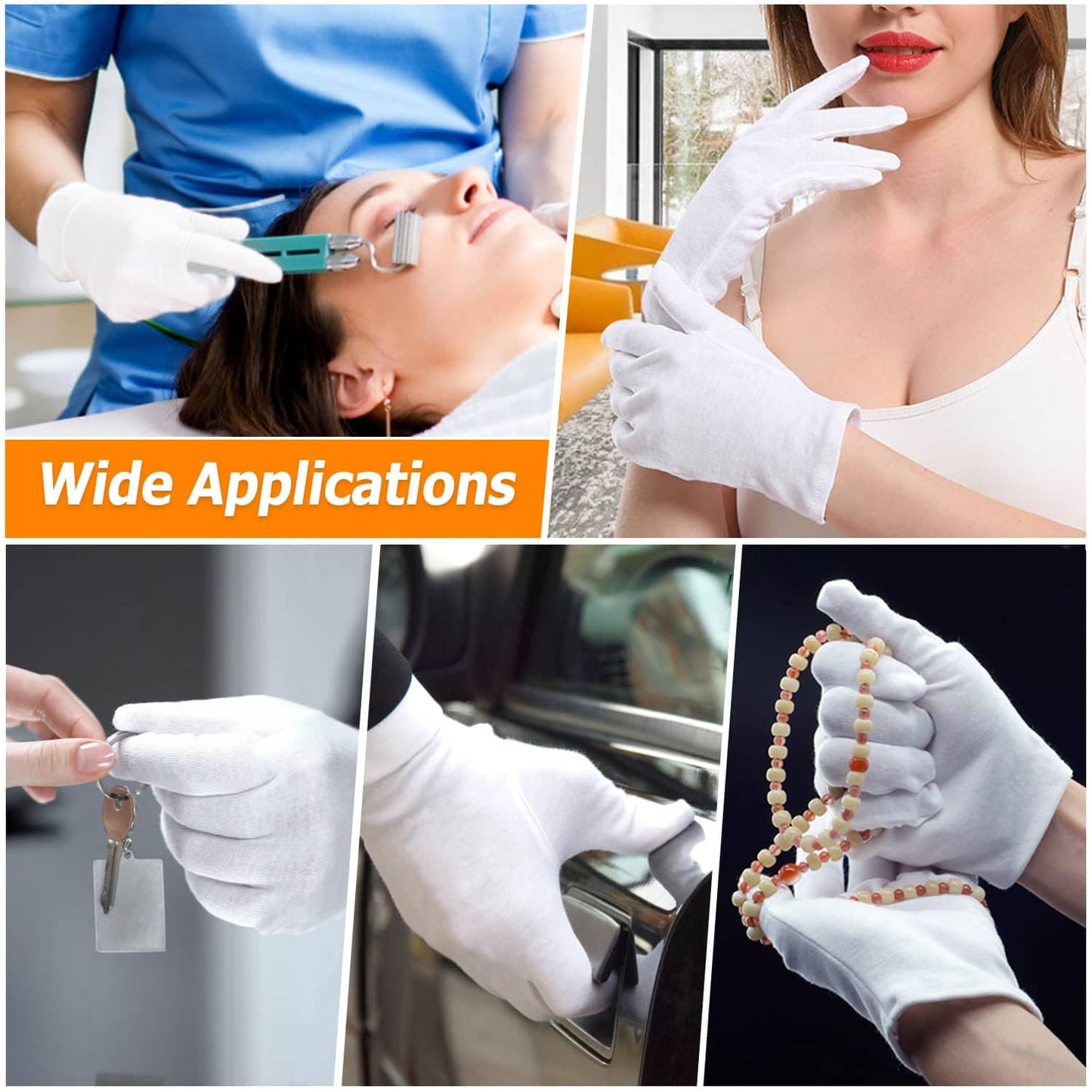 Selizo 6 Pairs 100% White Cotton Gloves for Eczema, Moisturizing Gloves for Dry Hands Overnight Women, Moisture Sleeping Spa Lotion Hand Cream Gloves for Eczema Dry Cracked Hands Sensitive Skin