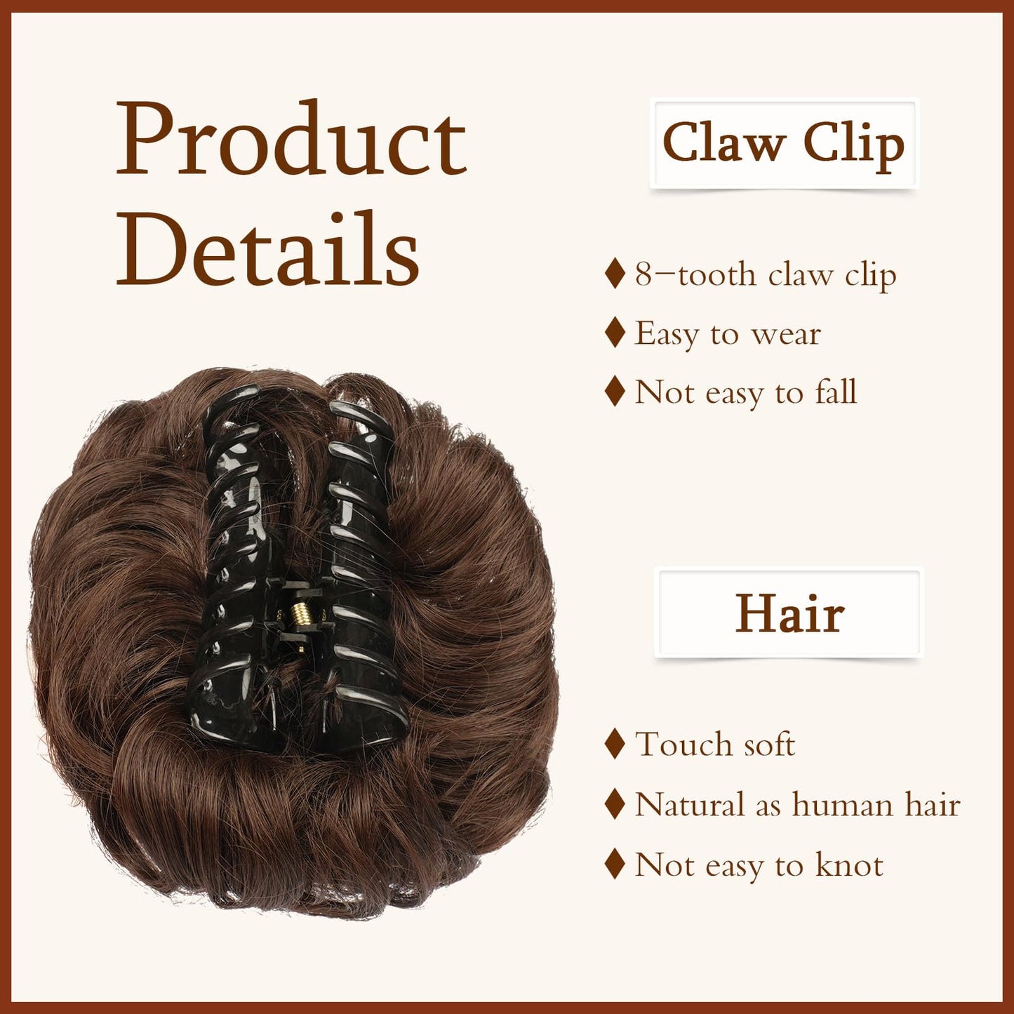 SOFEIYAN Claw Clip Messy Bun Hair Piece Wavy Curly Hair Bun Clip in Claw Chignon Ponytail Hairpieces Synthetic Tousled Updo Hair Extensions Scrunchie Hairpiece for Women, Darkest Brown/Dark Auburn Mix