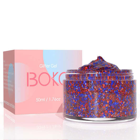 Boko 50ML Body Glitter Gel, Red White Blue Chunky Glitter for Face Hair Body Pride Makeup, Patriotic Glitter for Concert Flag Party Independence Day Event Rave Accessories