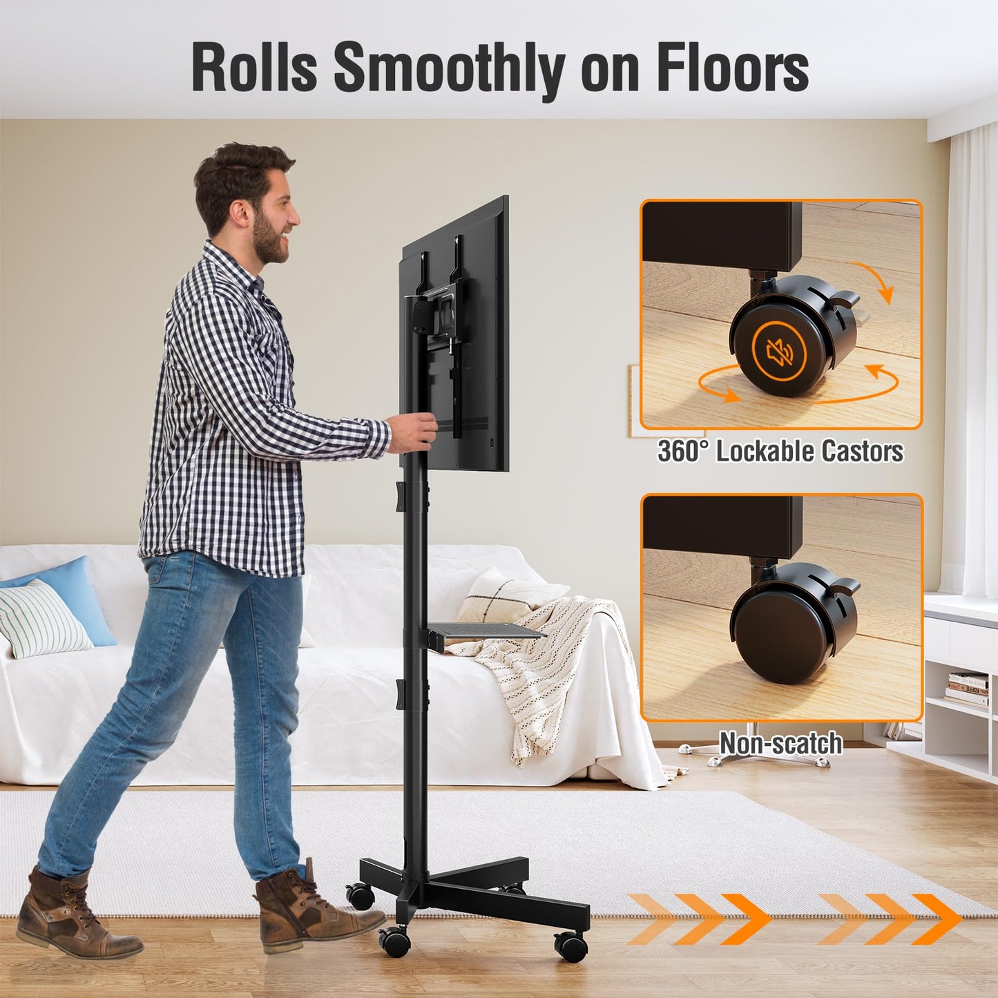 ELIVED Mobile TV Stand for 23-60 Inch Flat Screen TVs, Tilt TV Cart with Adjustable Shelf & Locking Wheels, Rolling TV Floor Stand Max VESA 400x400mm, Portable TV Stand Holds Up to 77lbs.