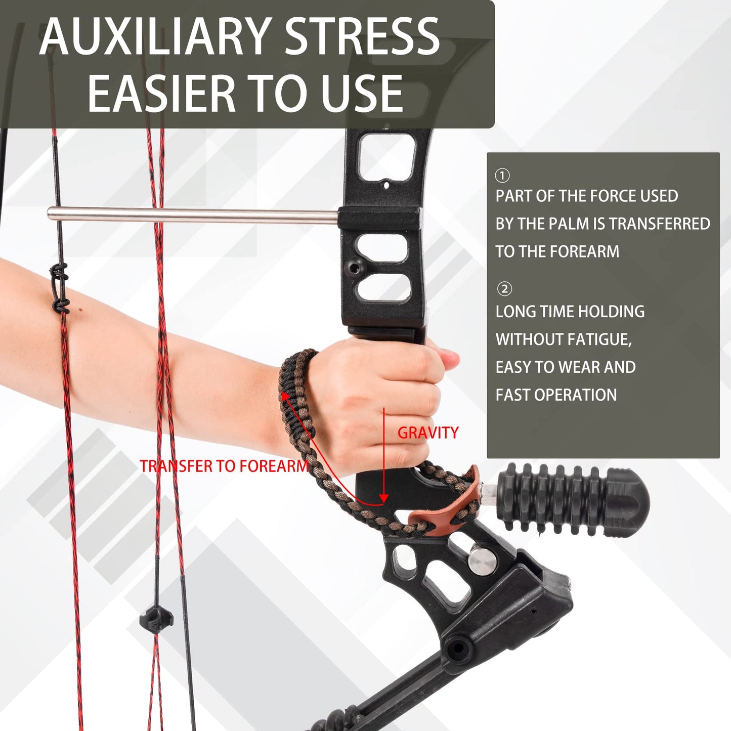 Elm Ray Archery Bow Wrist Sling 550 Paracord,Durable 100% Full Grain Leather with Strong Metal Grommet,Comfortable and Light,Fit Compound Bow Stabilizer & Recurve (Brown&Black)