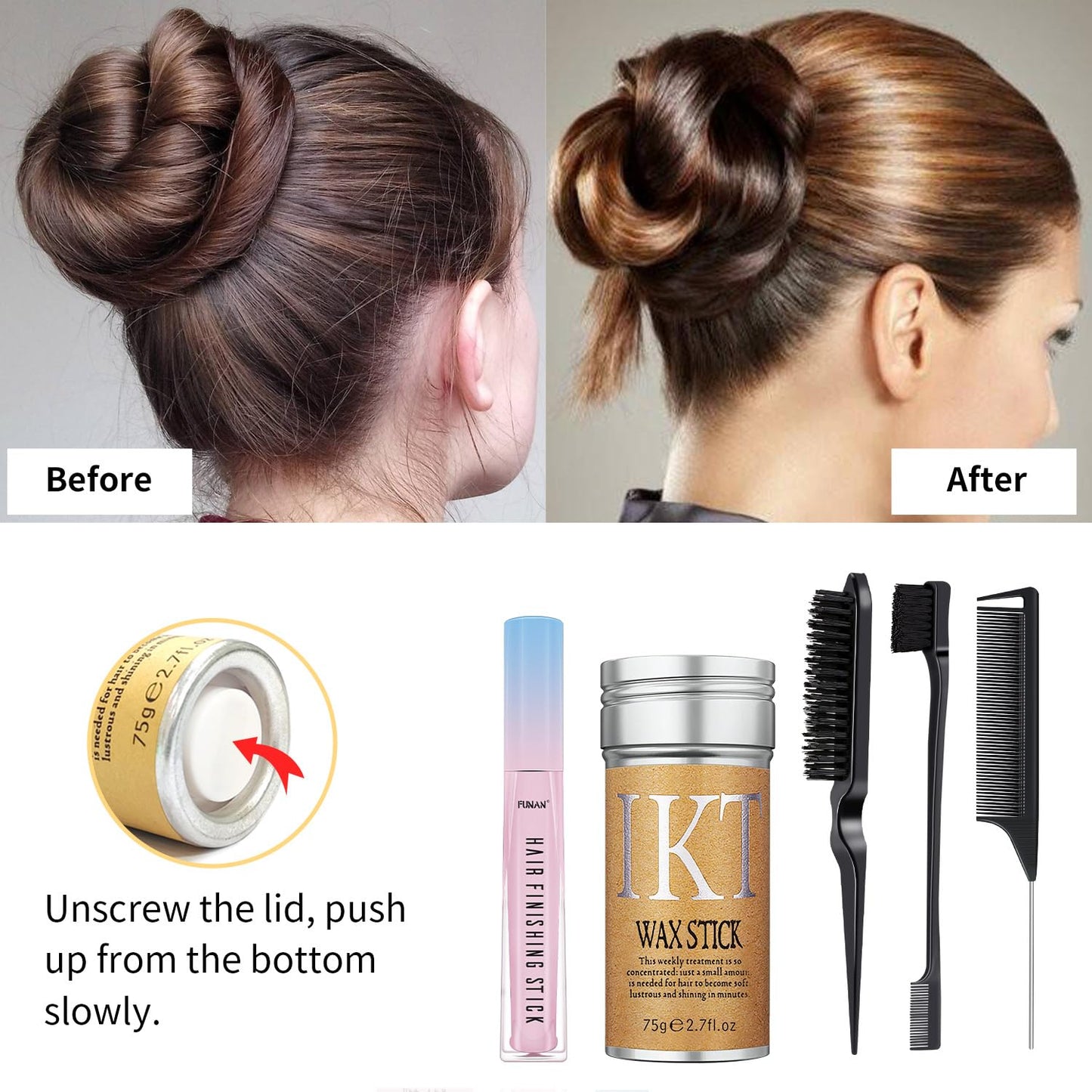 PasaRose 5 Pcs Hair Wax Stick Set for Women & Baby Hair Accessories,Wax Stick for Flyaways Edge Control Slick Stick,Hair Finishing Stick,Hair Styling Comb,Hair Gel Stick for Fixing Hair Styling