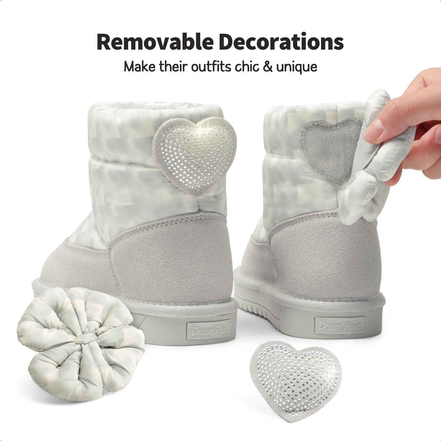 DREAM PAIRS Girls Snow Boots Kids Winter Faux Fur Lined Ankle Shoes Grey/Beige Size 5 Big Kid SDSB2305K