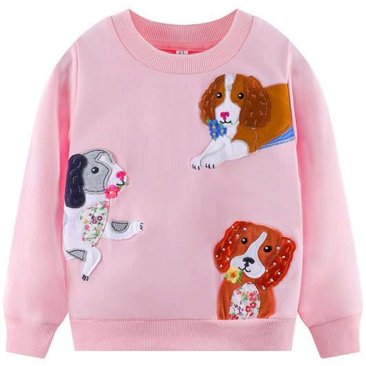 NUBEEHOHO Girls Dog Sweatshirt Toddler Girl Long Sleeve Pink Puppy Shirts Baby Girl Crewneck Pullover Sweater Tops Fall Winter Clothes 4T/8322