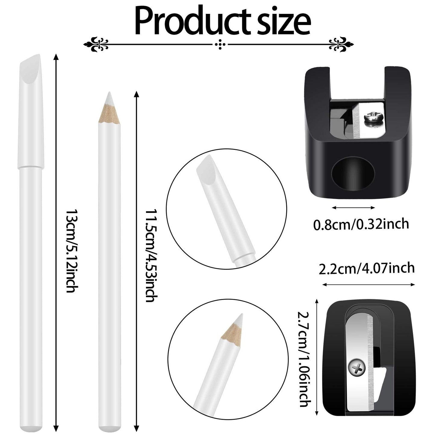 2 Pieces White Nail Pencil and Pencil Sharpener Set, 2 In1 Nail Whitening Under French Fingernail with Cuticle Pusher and Handheld Sharpener for DIY Art Manicure Supplies