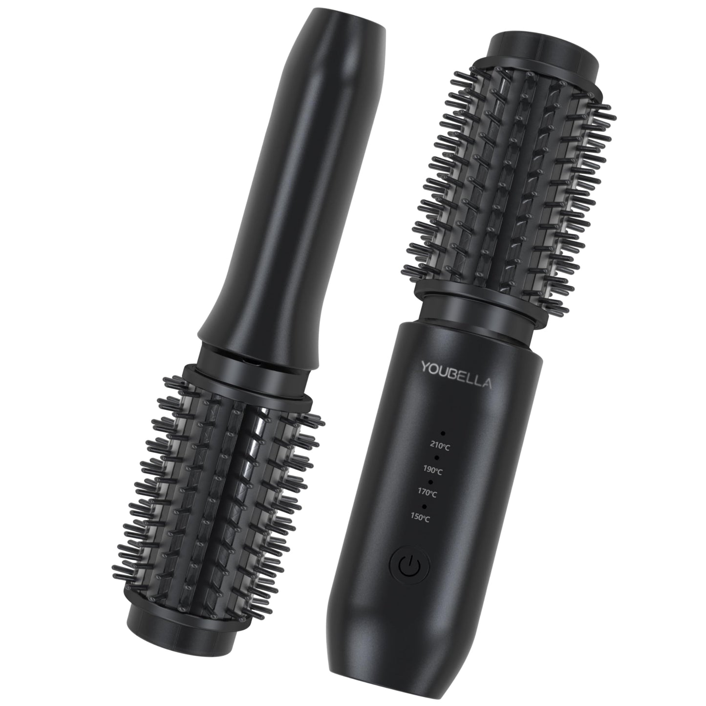 Youbella Cordless Hair Curling Iron Brush, Mini Travel Hot Straightener Comb, 3-in-1 Portable Wave Curling Wand, 1.5″ Ionic Heated Brush, USB Rechargeable Hair Curler, Pink