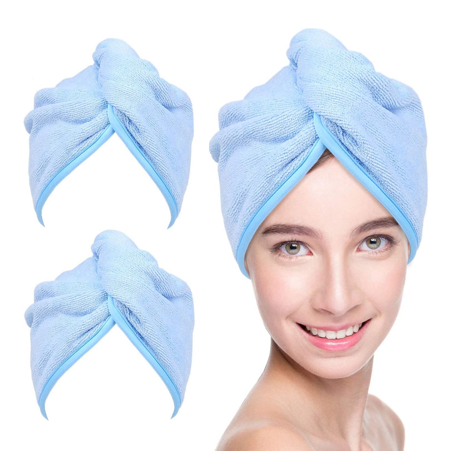 YoulerTex Microfiber Hair Towel Hair Wrap: 2 Pack 10X26 Hair Dryer Towels for Women Absorbent Turban Twist Drying Shower Cap Curly Hair Products for Hair Care Hair Accessories (13 Blue)