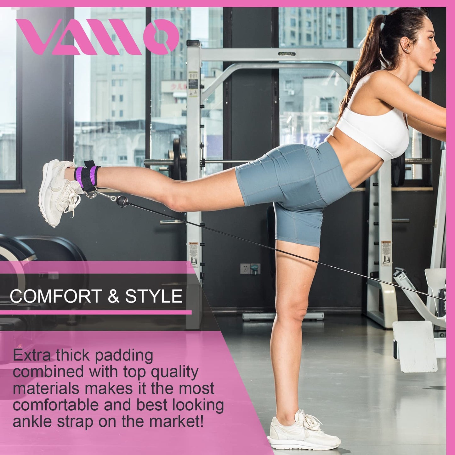 VAIIO Ankle Straps for Cable Machines,Adjustable Comfort fit Neoprene, Reinforce Double D-Ring - Premium Ankle Cuffs to Improve Abdominal Muscles, Lift The Butts, Tone The Legs for Men & Women