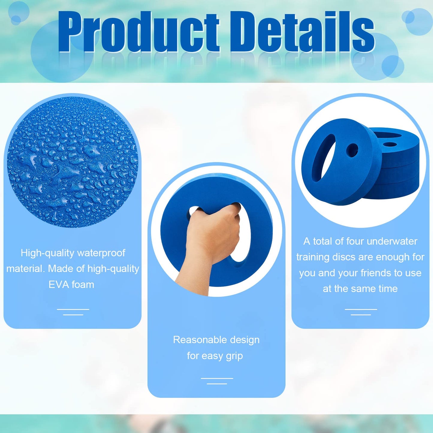 Water Exercise Discs Water Weights for Pool Exercise Set EVA Foam Water Aerobic Equipment Hand Held Swim Disc for Pool Water Aerobics Fitness Water Exercise, 7.1 Inches in Diameter (Blue, 2)