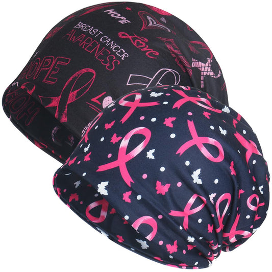 Jemis Sweet Heartwarming Breast Cancer Beanie Caps Baggy Skull Sleep Scarf (Polycotton, 2 Pack red Black)