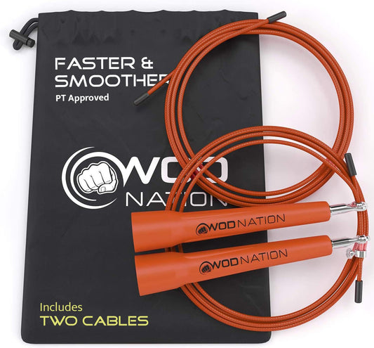 WOD Nation Adjustable Speed Jump Rope For Men, Women & Children - Blazing Fast Fitness Skipping Rope Perfect for Boxing, MMA, Endurance - Orange
