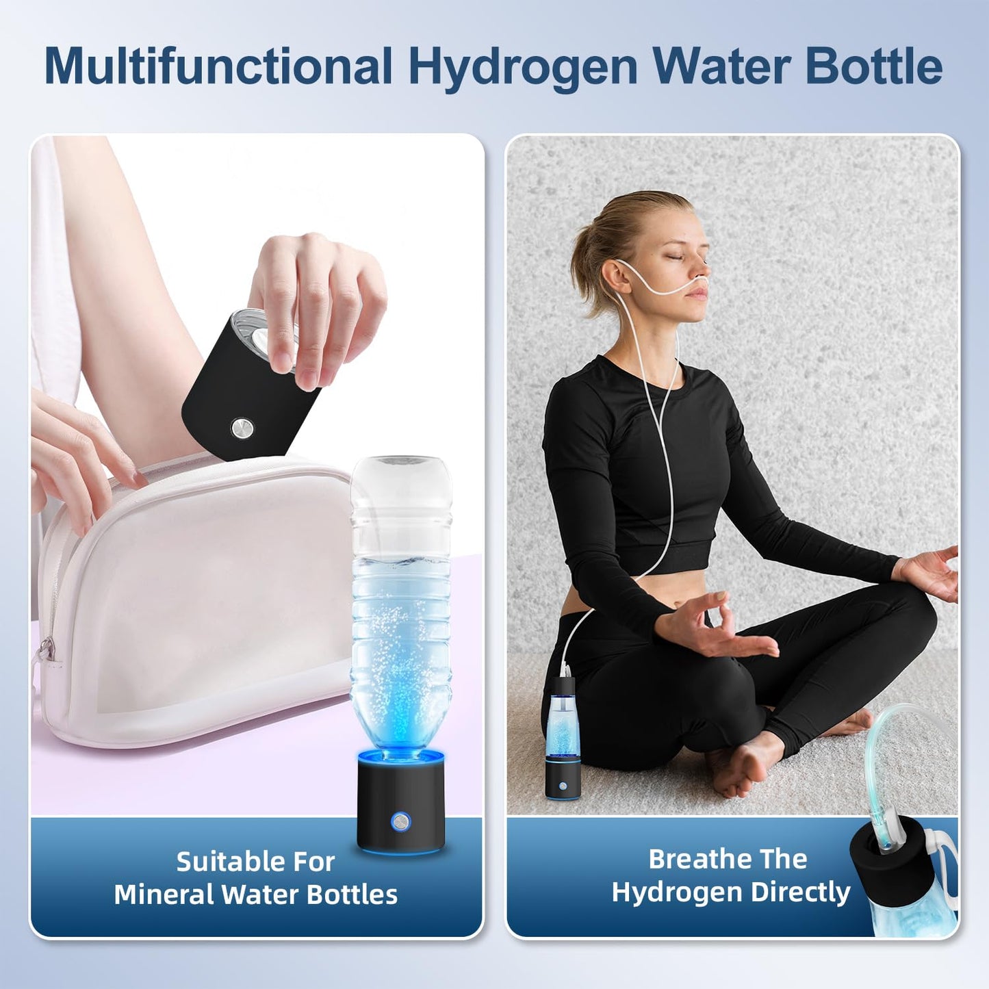 5000PPB Hydrogen Water Bottle Generator 3 in 1 Hydrogen Water Generator Machine with SPE & PEM Technology Portable Hydrogenated Water Bottle Inhalation for Healthy Hydration/Black