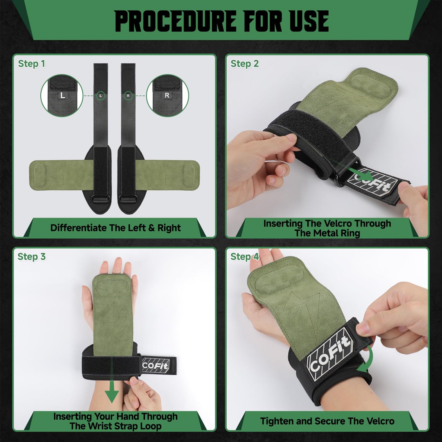 COFIT Wrist Straps for Weightlifting, Workout Wrist Wraps with Dual-Layer Oxford Leather, Enhanced Grip for Optimal Hand and Wrist Protection, Gym Lifting Straps for Deadlift and Powerlifting - Green