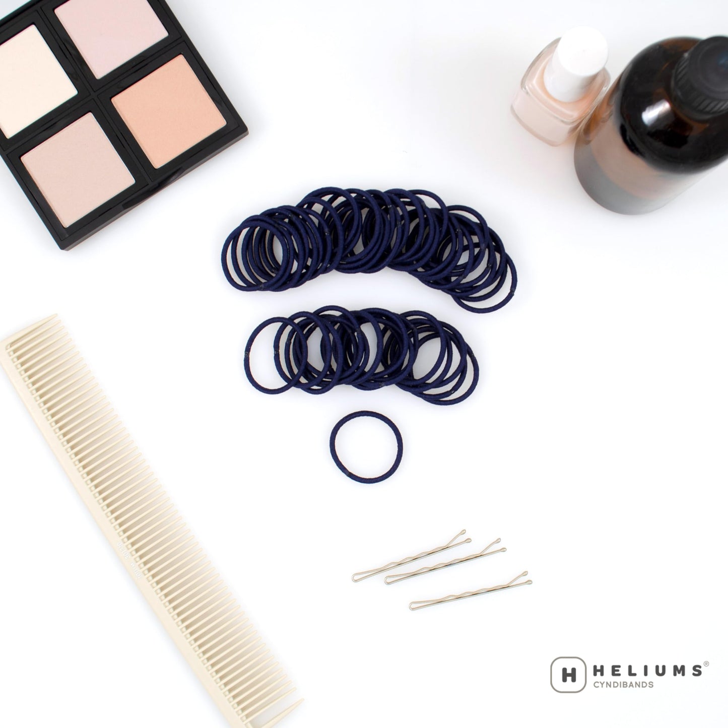 Heliums Small Hair Ties - Navy Blue - No Damage Mini 1 Inch Reusable 2mm Elastics for Thin Hair and Kids, Neutral Ponytail Holders - 48 Count